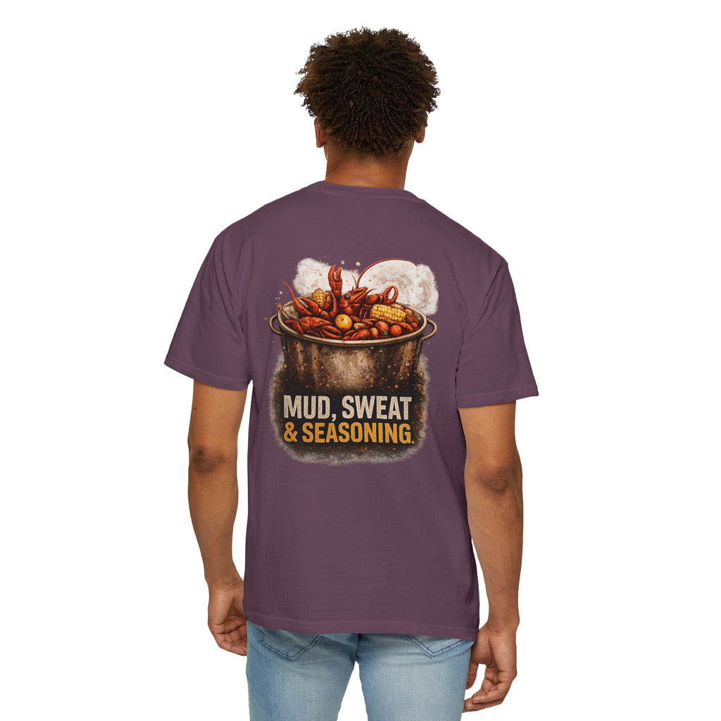 Drift South™-Mud, Sweat & Seasoning Cajun Crawfish Boil T-Shirt | Bayou Born Collection
