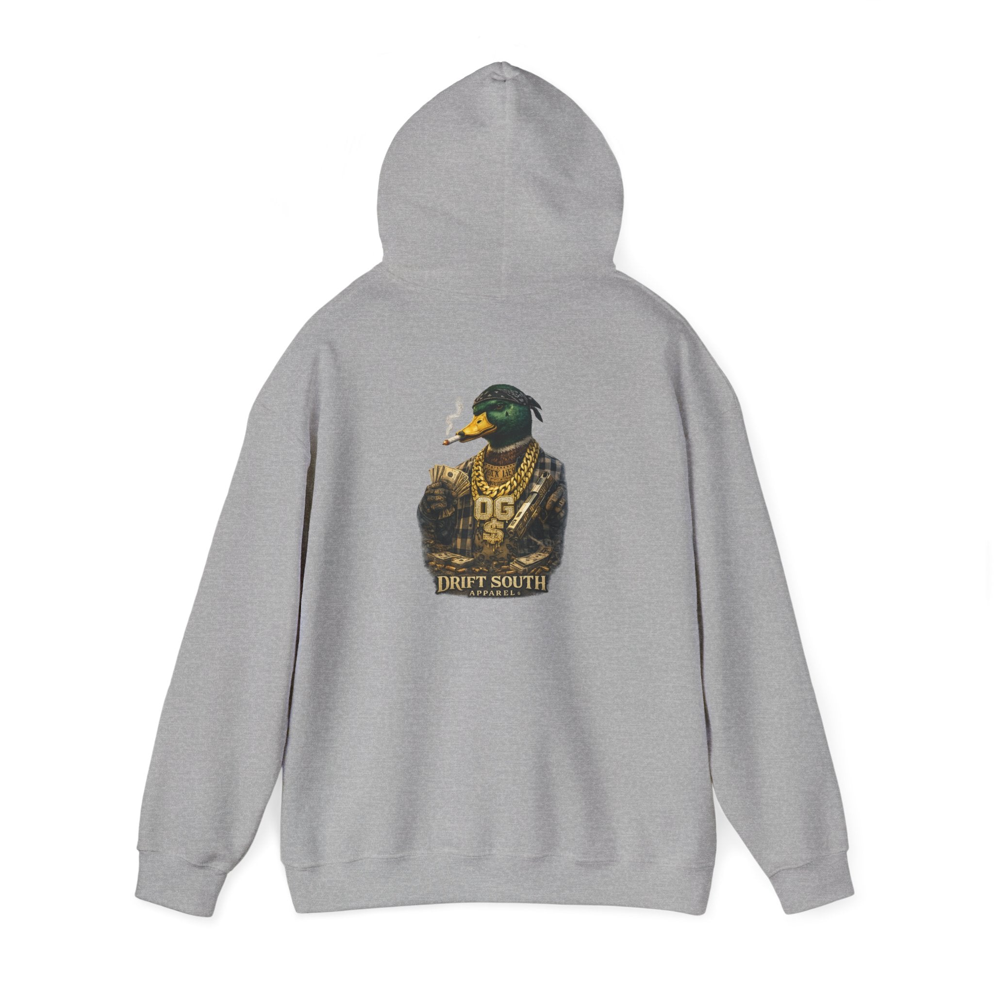 Duck Smoking Cigar Graphic Hoodie | Drift South Logo, Streetwear Style