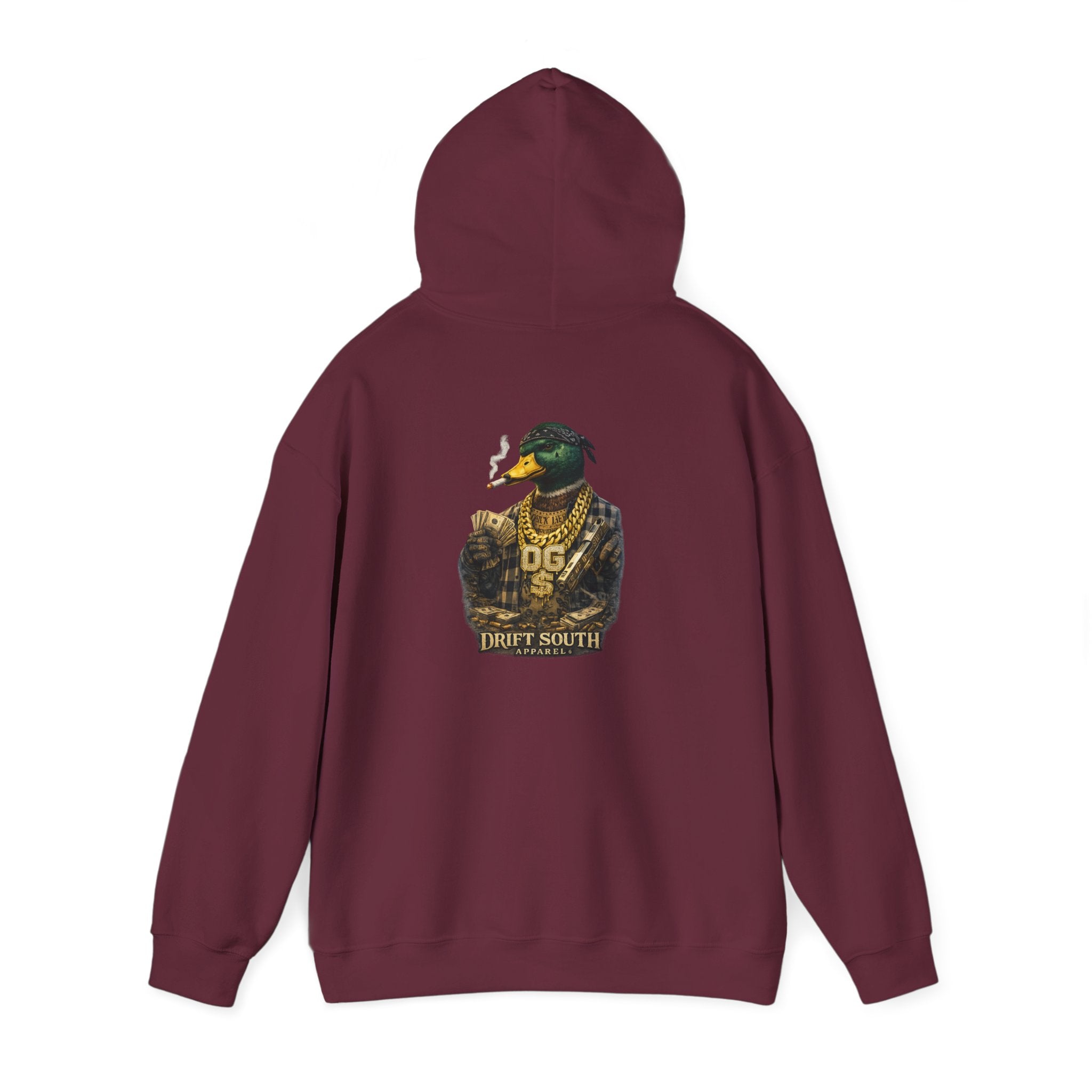 Duck Smoking Cigar Graphic Hoodie | Drift South Logo, Streetwear Style