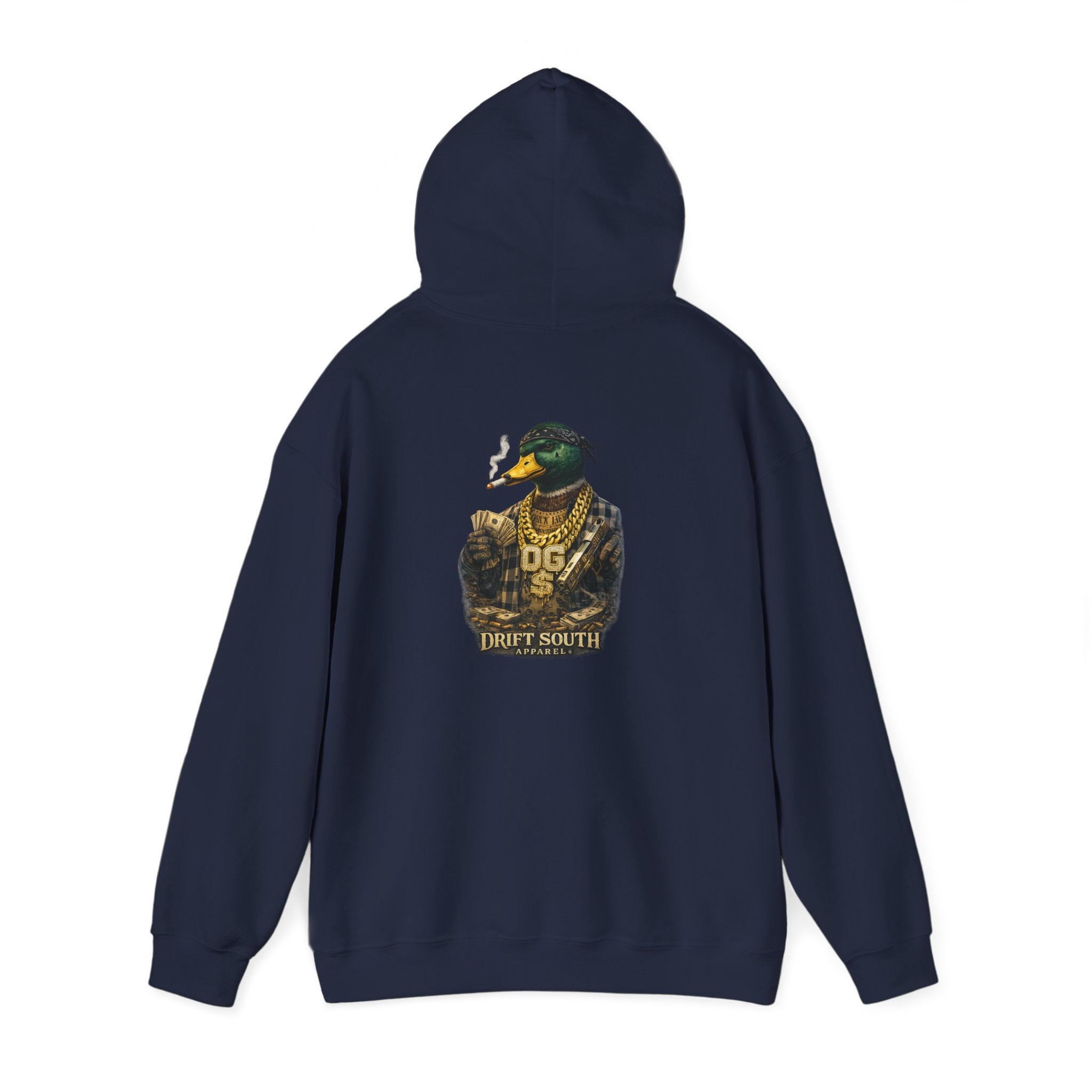 Duck Smoking Cigar Graphic Hoodie | Drift South Logo, Streetwear Style