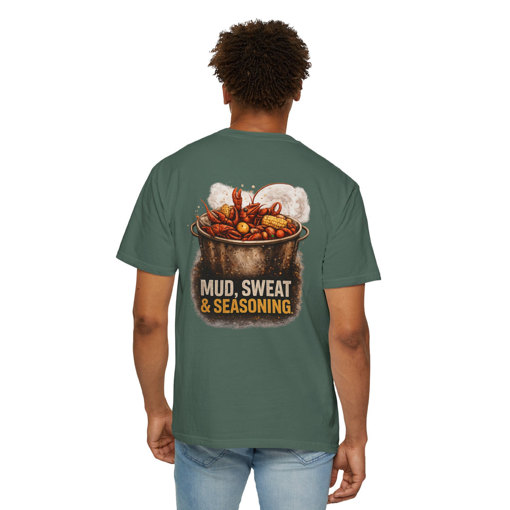 Drift South™-Mud, Sweat & Seasoning Cajun Crawfish Boil T-Shirt | Bayou Born Collection