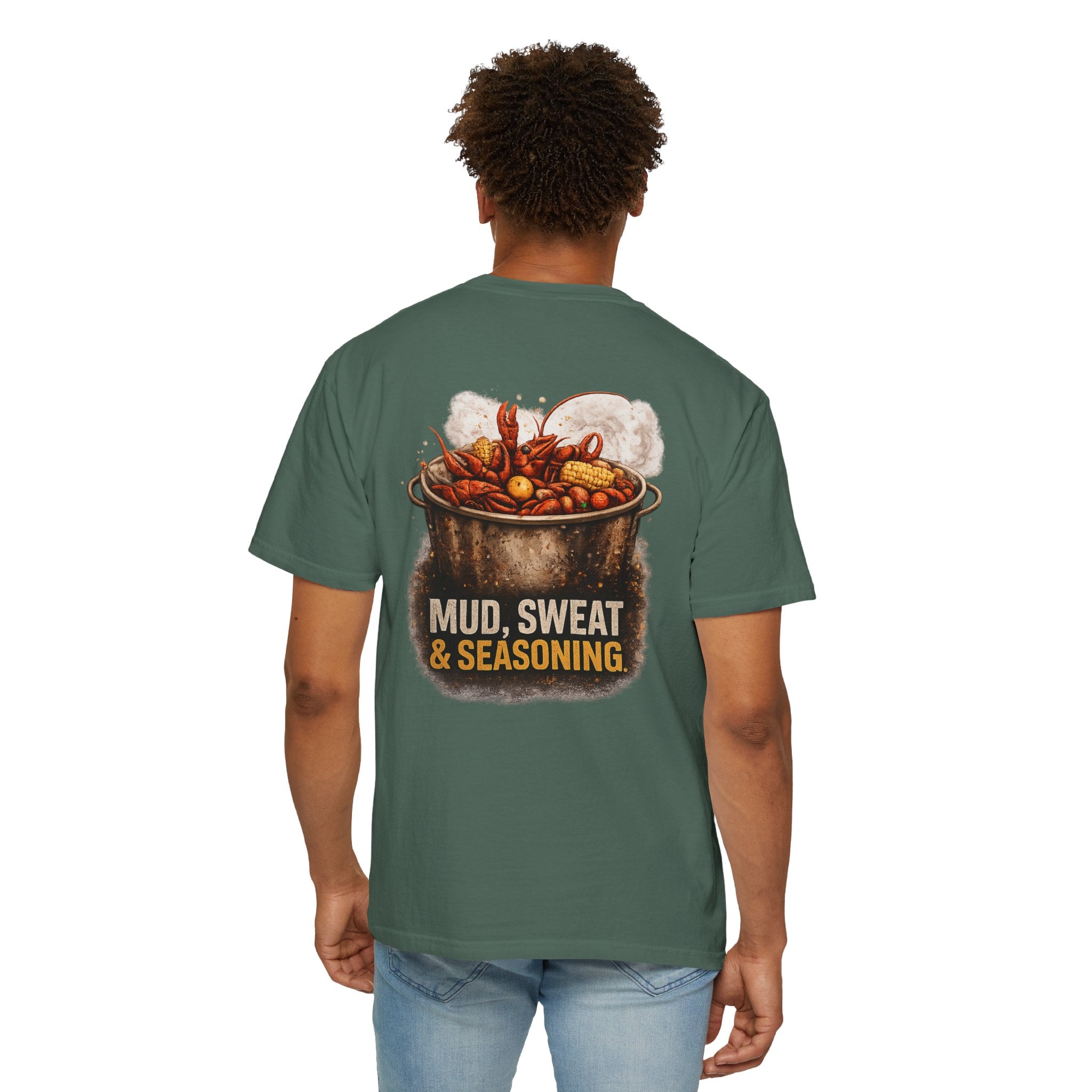 Drift South™-Mud, Sweat & Seasoning Cajun Crawfish Boil T-Shirt | Bayou Born Collection