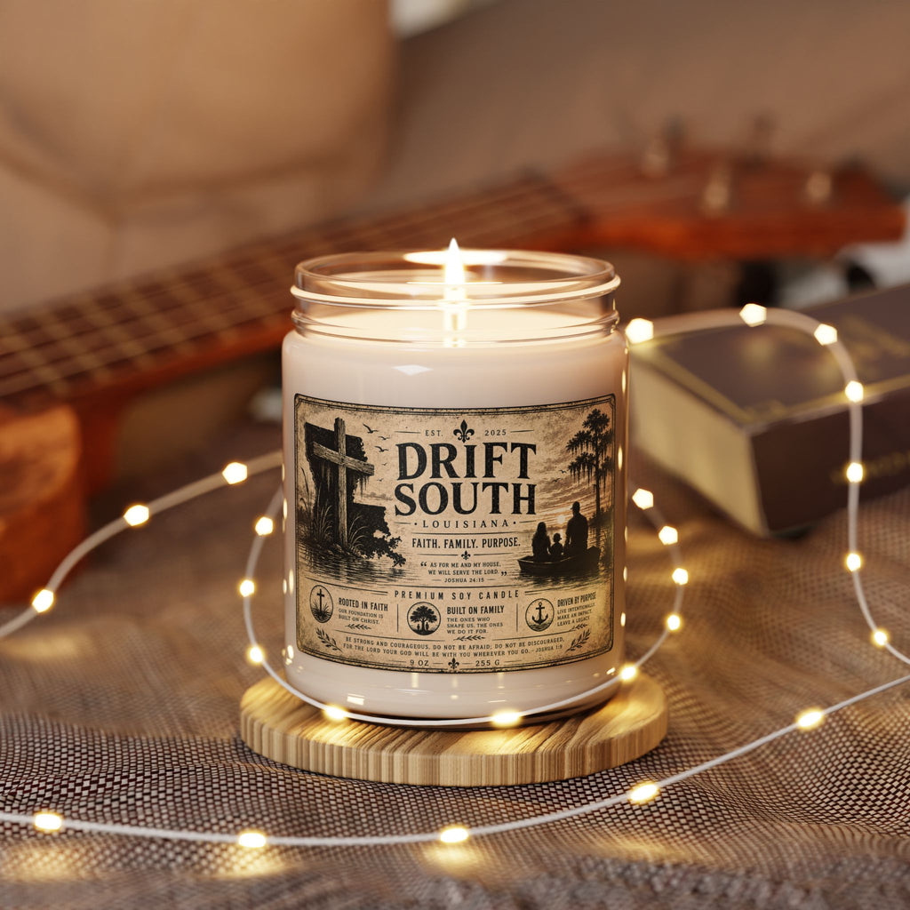 Drift South Scented Soy Candle — 9oz Rustic Louisiana Fragrance (Faith, Family, Purpose)