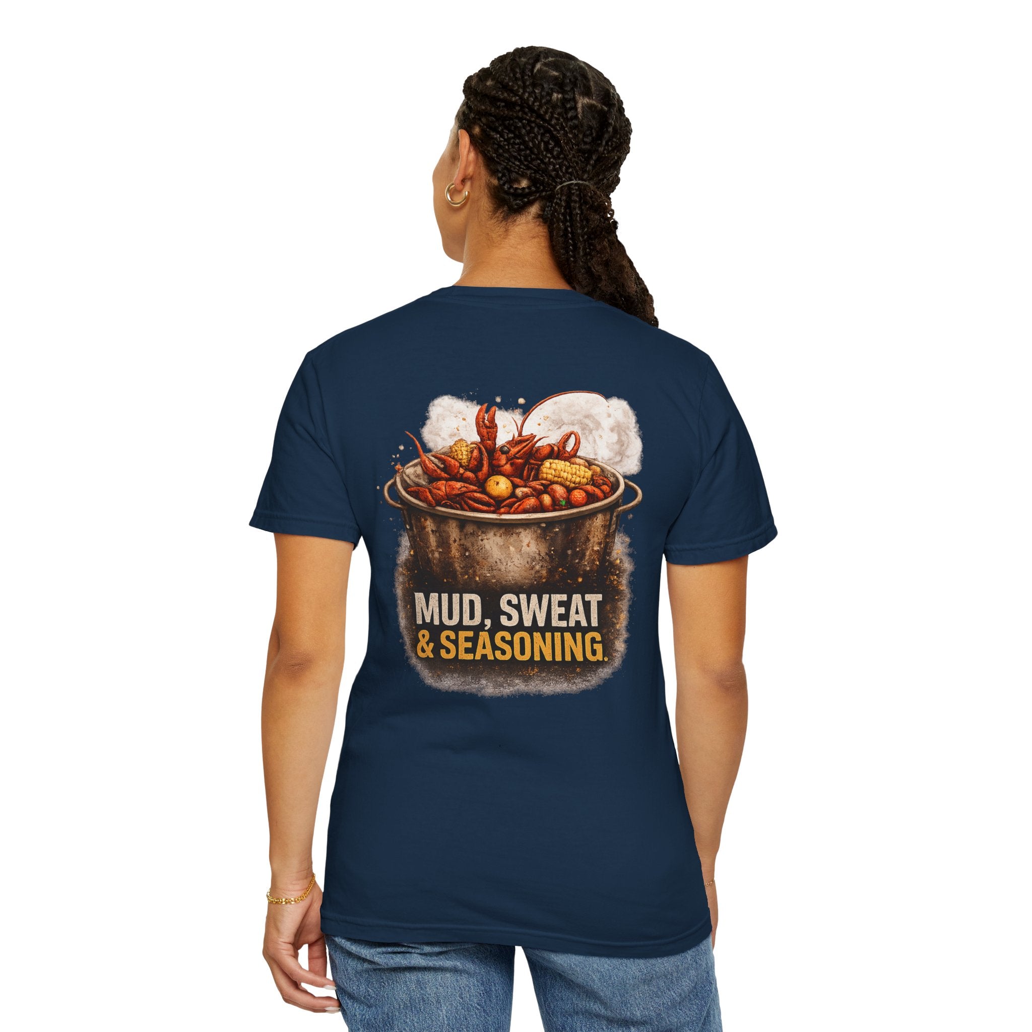 Drift South™-Mud, Sweat & Seasoning Cajun Crawfish Boil T-Shirt | Bayou Born Collection