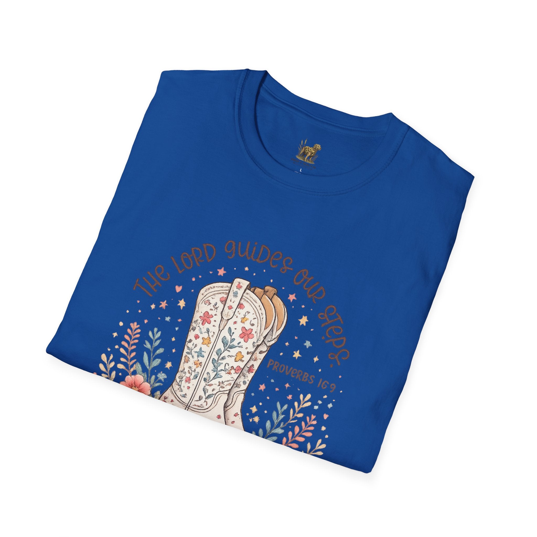 Christian Cowboy Boot T-Shirt — “The Lord Guides Our Steps” Floral Western Tee