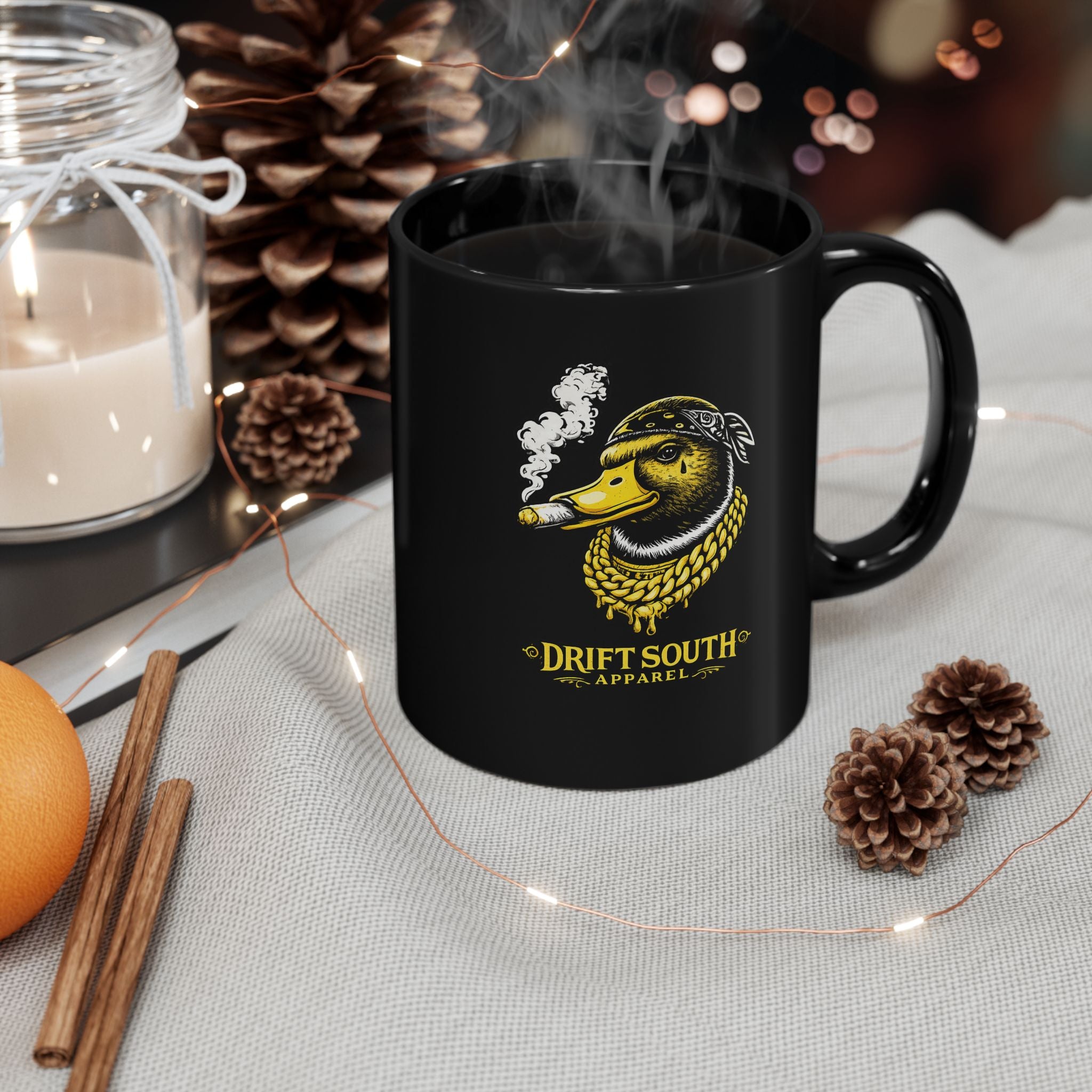 Drift South™ Black Duck Mug – Smoky Duck Head Coffee Cup (11oz & 15oz)