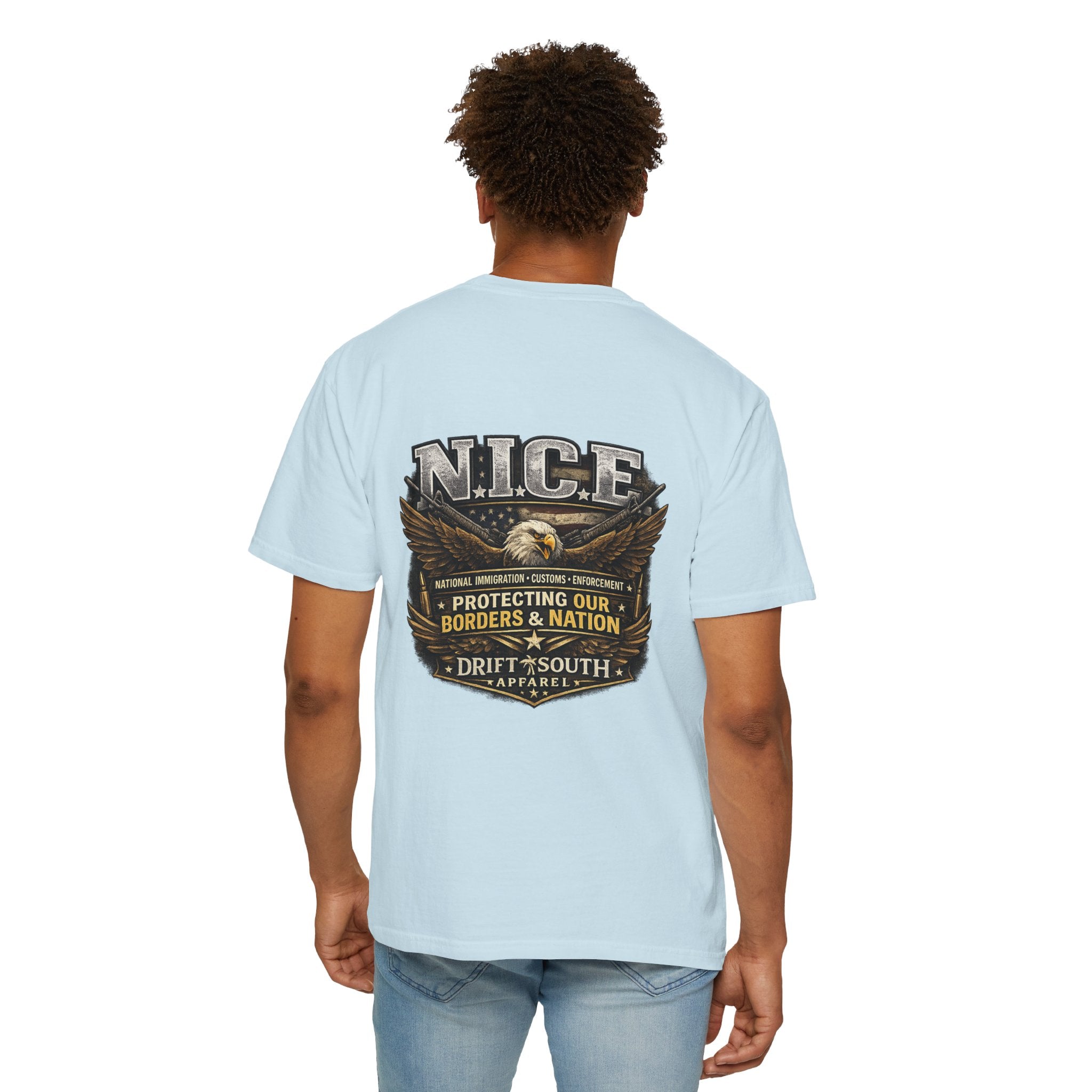 Drift South™-Patriotic “NICE” Eagle T-Shirt — Protecting Our Borders & Nation Graphic Tee