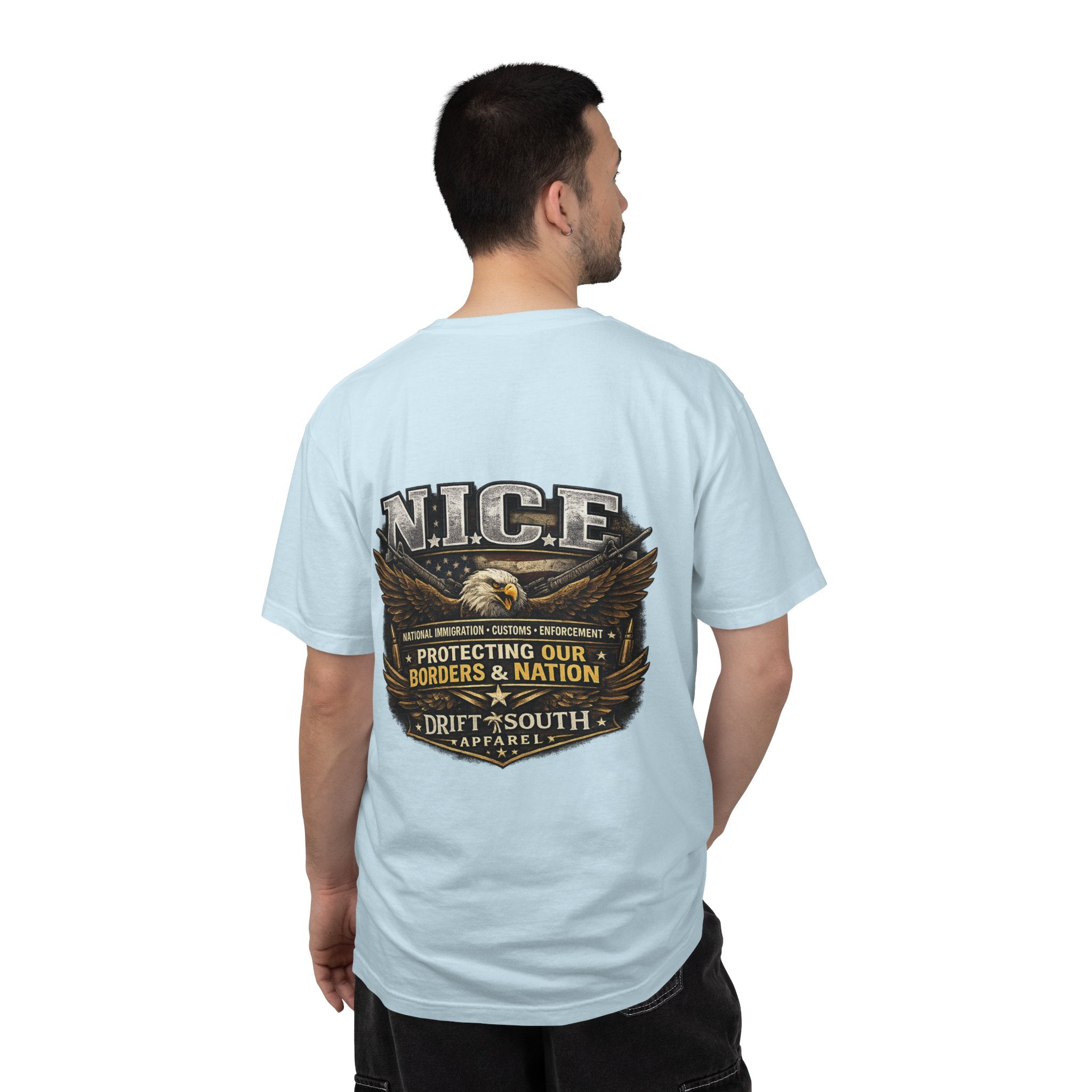 Drift South™-Patriotic “NICE” Eagle T-Shirt — Protecting Our Borders & Nation Graphic Tee