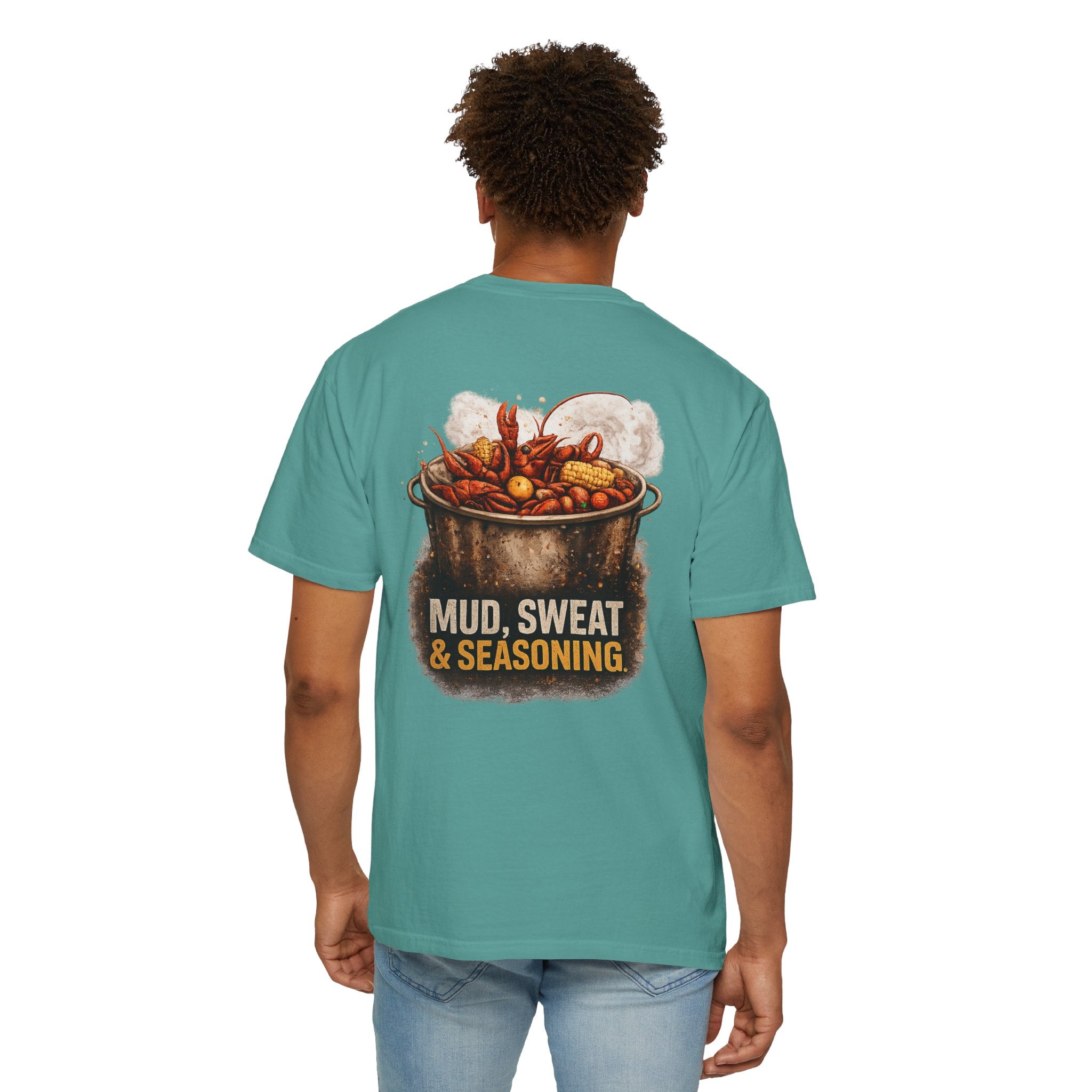 Drift South™-Mud, Sweat & Seasoning Cajun Crawfish Boil T-Shirt | Bayou Born Collection