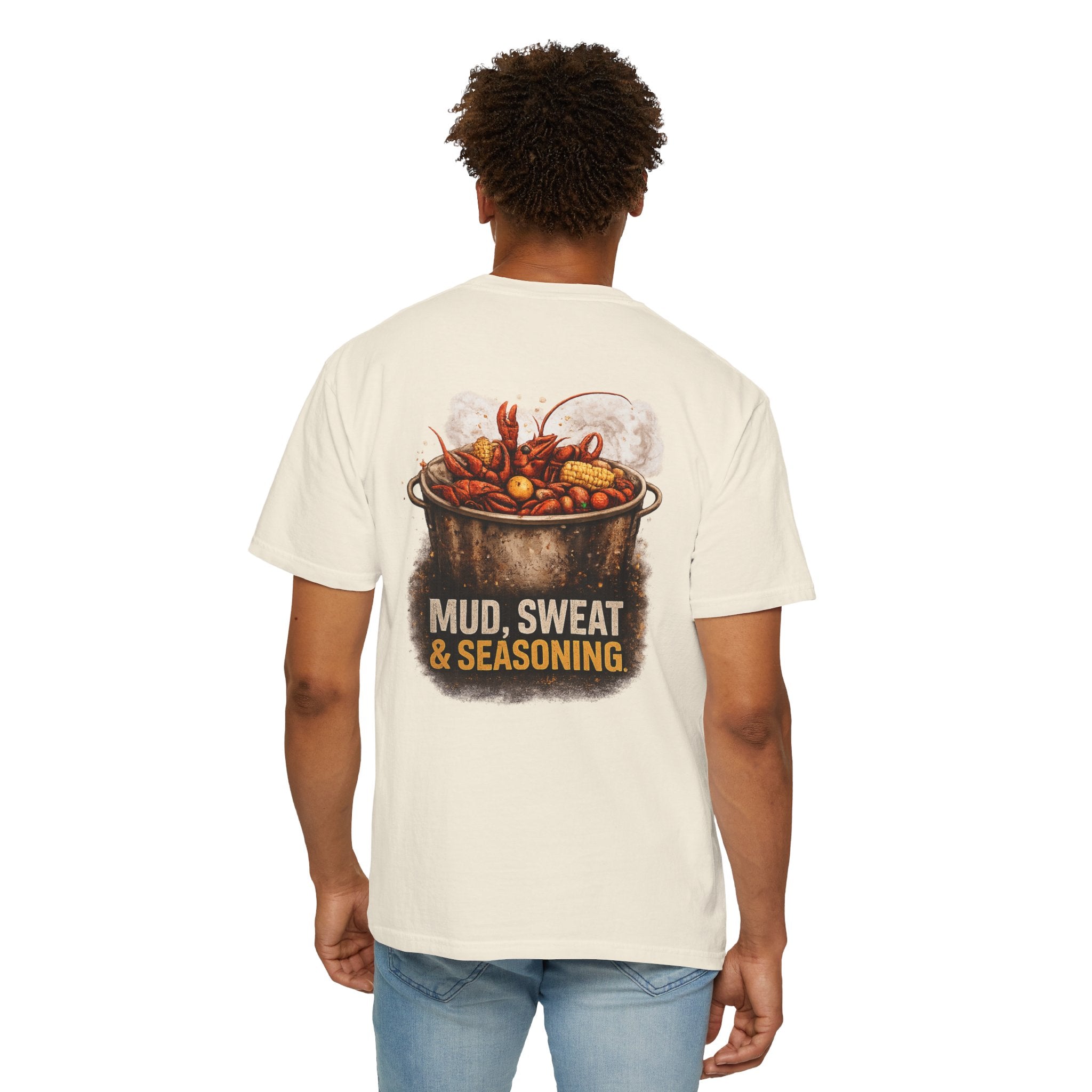Drift South™-Mud, Sweat & Seasoning Cajun Crawfish Boil T-Shirt | Bayou Born Collection