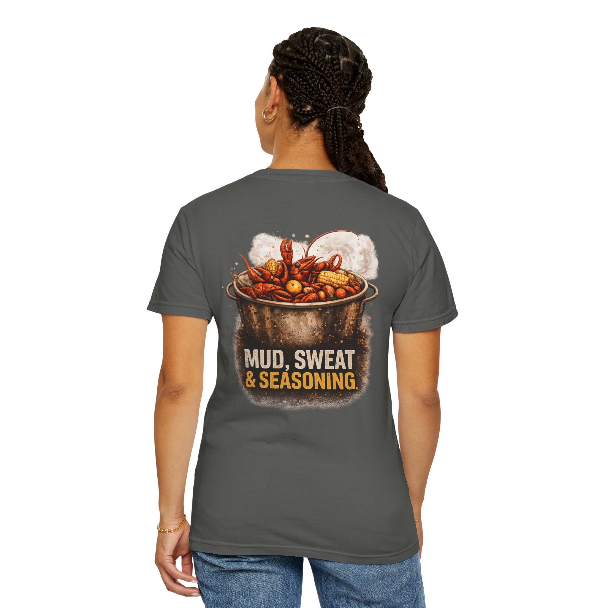 Drift South™-Mud, Sweat & Seasoning Cajun Crawfish Boil T-Shirt | Bayou Born Collection