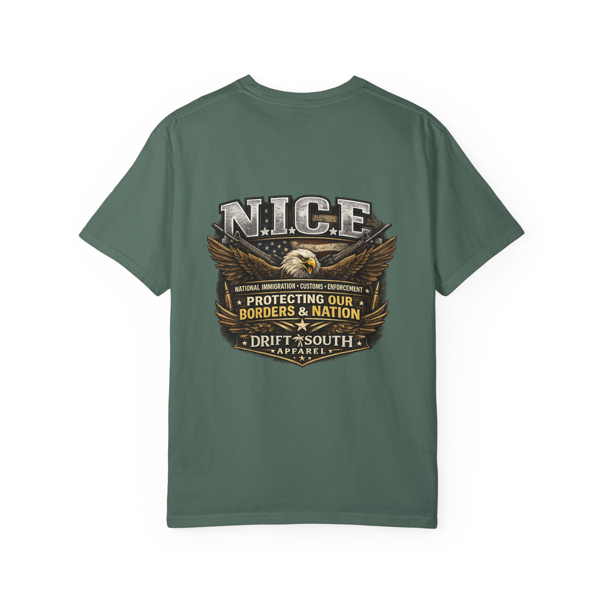 Drift South™-Patriotic “NICE” Eagle T-Shirt — Protecting Our Borders & Nation Graphic Tee