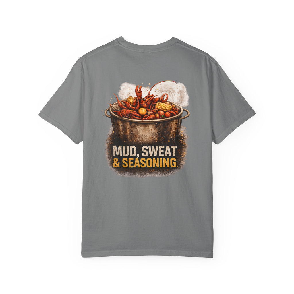 Drift South™-Mud, Sweat & Seasoning Cajun Crawfish Boil T-Shirt | Bayou Born Collection