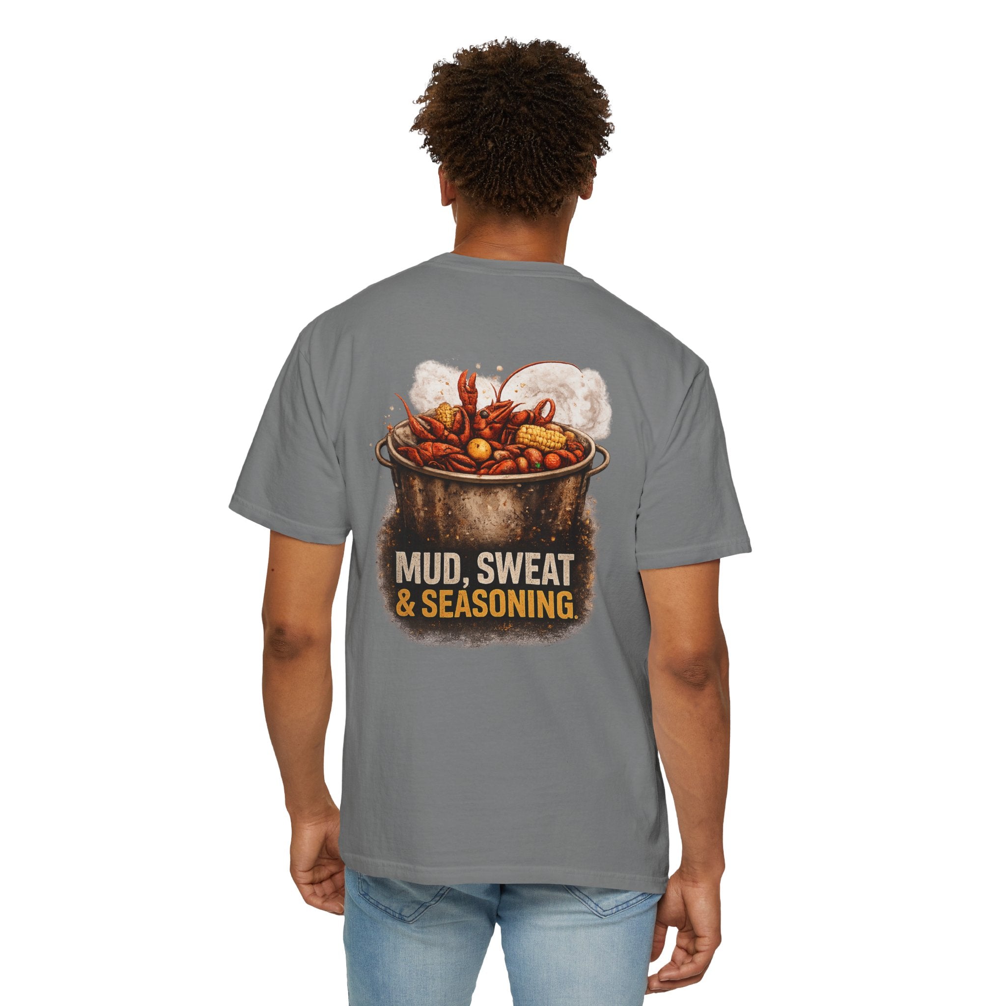 Drift South™-Mud, Sweat & Seasoning Cajun Crawfish Boil T-Shirt | Bayou Born Collection