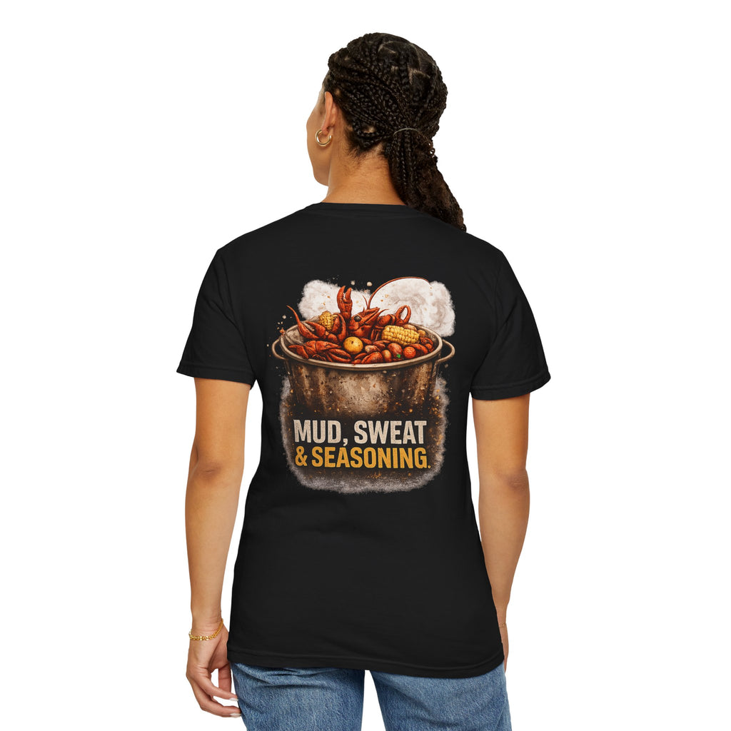 Drift South™-Mud, Sweat & Seasoning Cajun Crawfish Boil T-Shirt | Bayou Born Collection