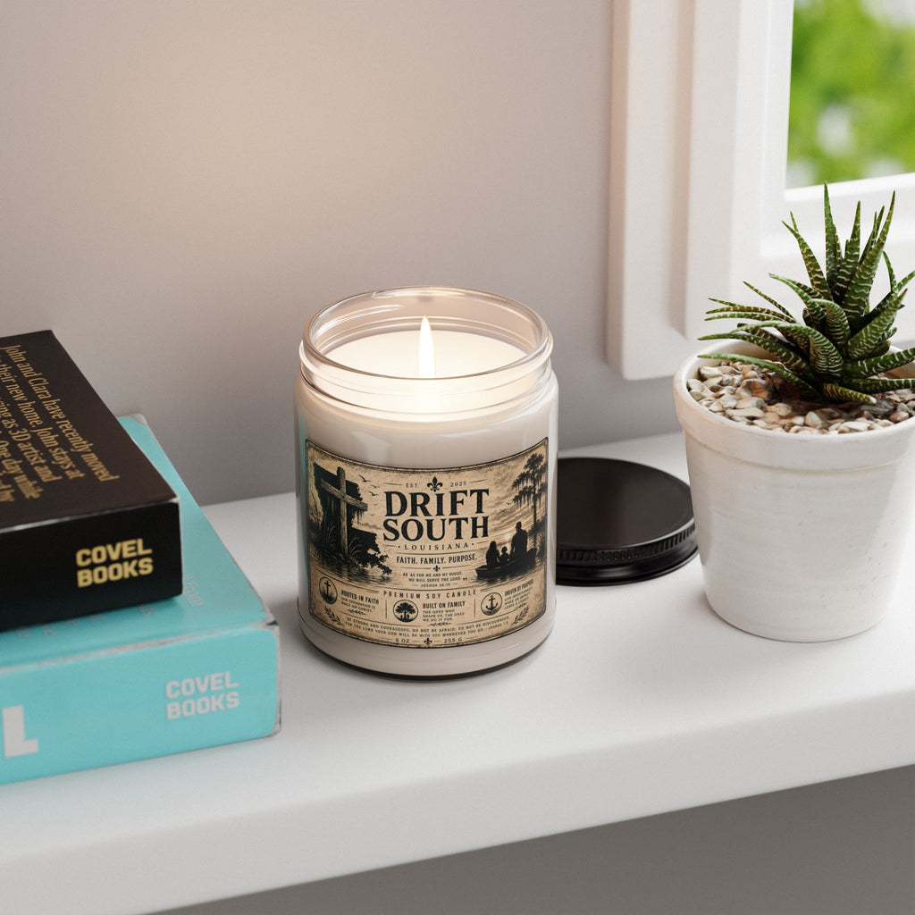 Drift South Scented Soy Candle — 9oz Rustic Louisiana Fragrance (Faith, Family, Purpose)