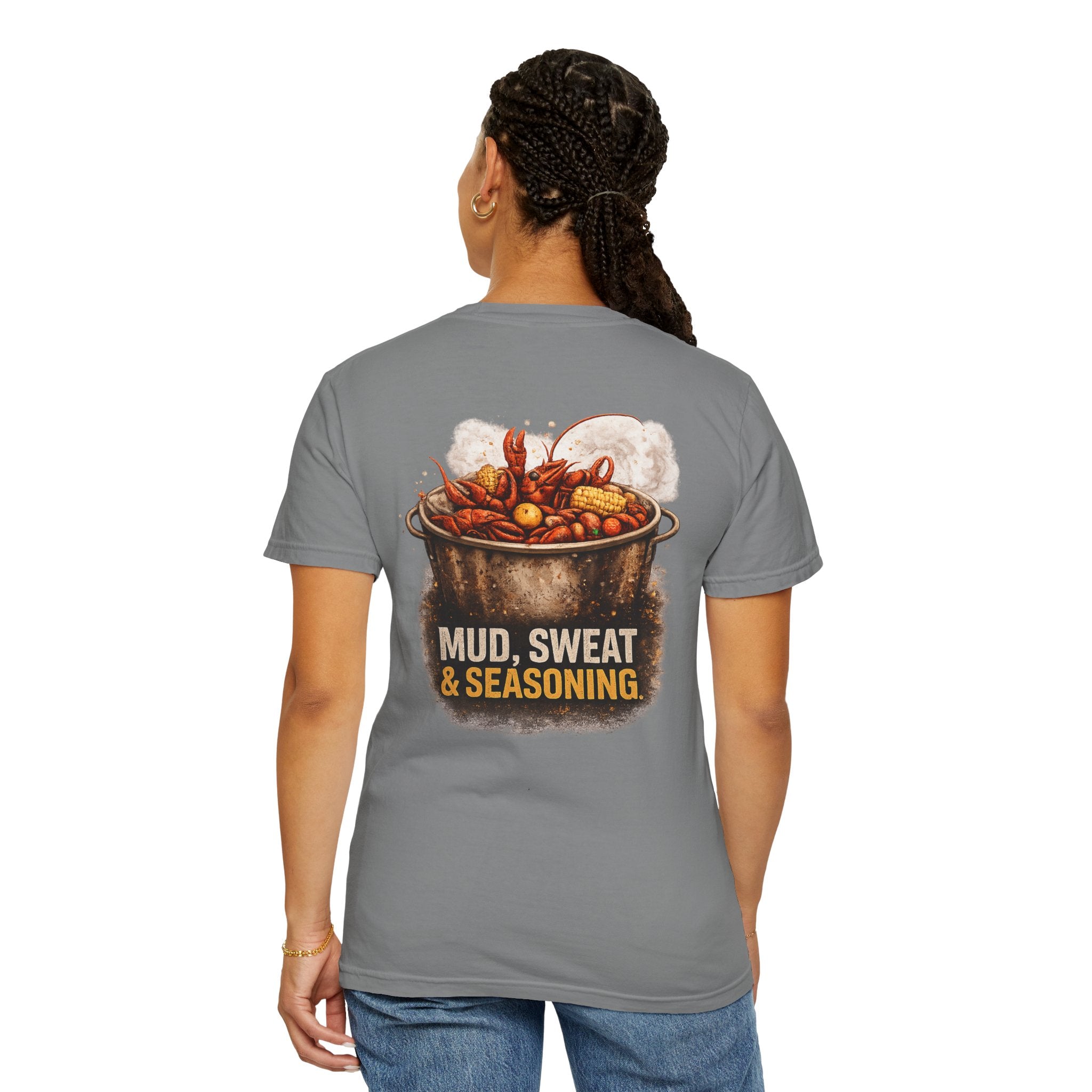 Drift South™-Mud, Sweat & Seasoning Cajun Crawfish Boil T-Shirt | Bayou Born Collection