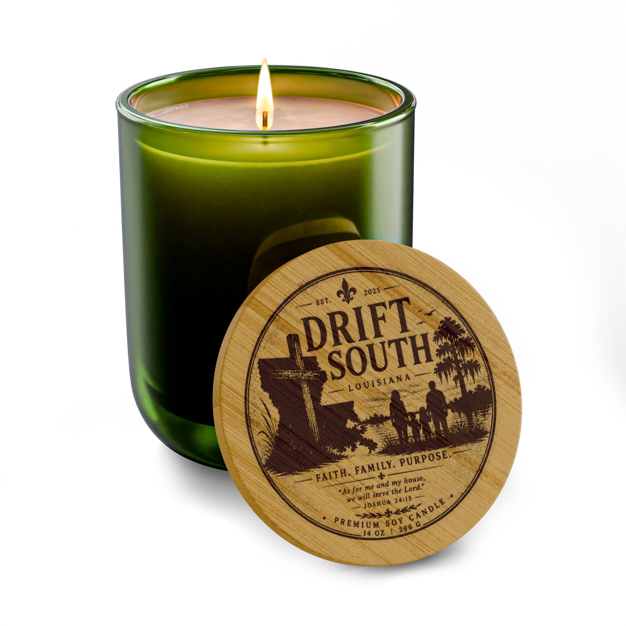 Drift South Engraved Soy Candle — 14oz Scented Candle with Wooden Lid