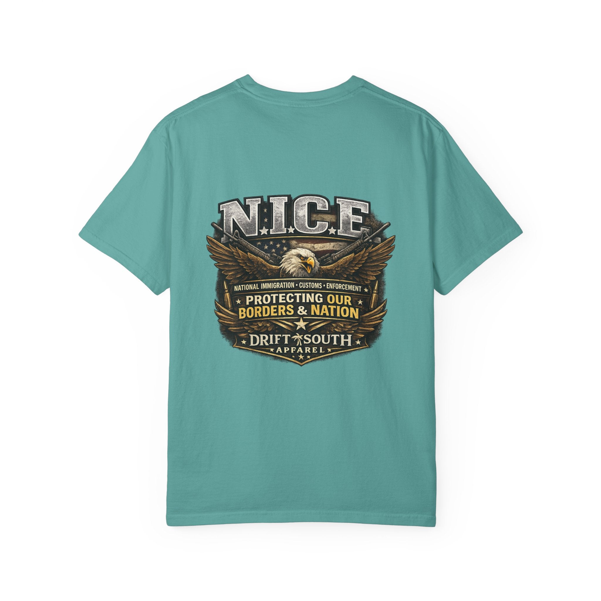 Drift South™-Patriotic “NICE” Eagle T-Shirt — Protecting Our Borders & Nation Graphic Tee