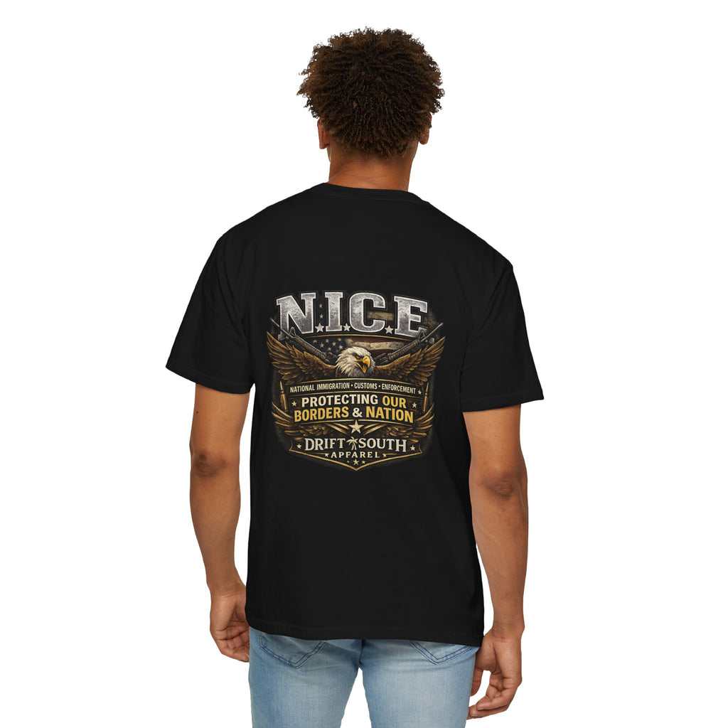 Drift South™-Patriotic “NICE” Eagle T-Shirt — Protecting Our Borders & Nation Graphic Tee