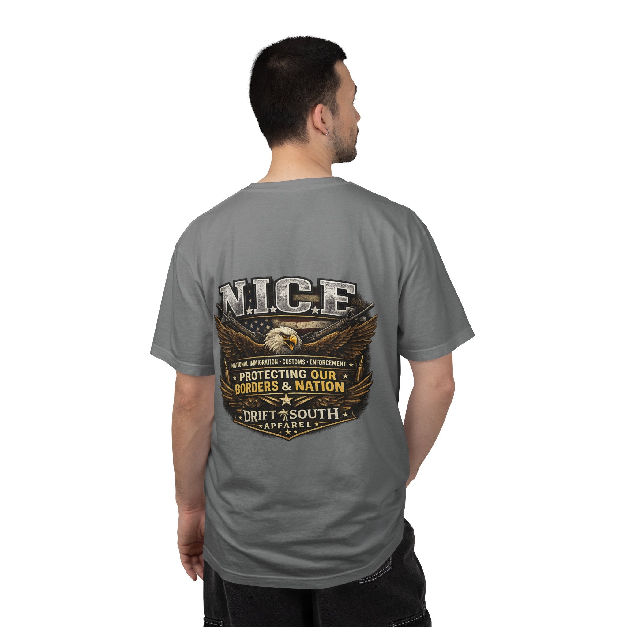Drift South™-Patriotic “NICE” Eagle T-Shirt — Protecting Our Borders & Nation Graphic Tee