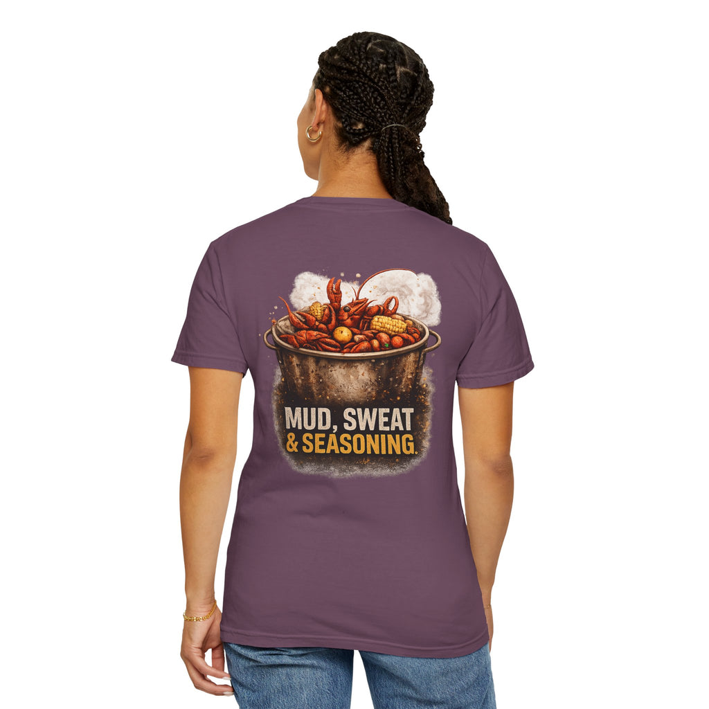 Drift South™-Mud, Sweat & Seasoning Cajun Crawfish Boil T-Shirt | Bayou Born Collection
