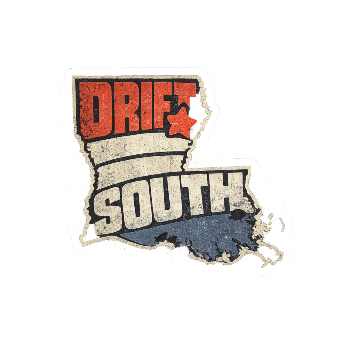 Drift South Louisiana Sticker — Vintage State Map Kiss-Cut Decal