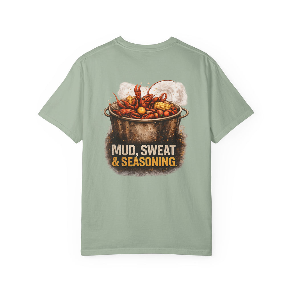 Drift South™-Mud, Sweat & Seasoning Cajun Crawfish Boil T-Shirt | Bayou Born Collection