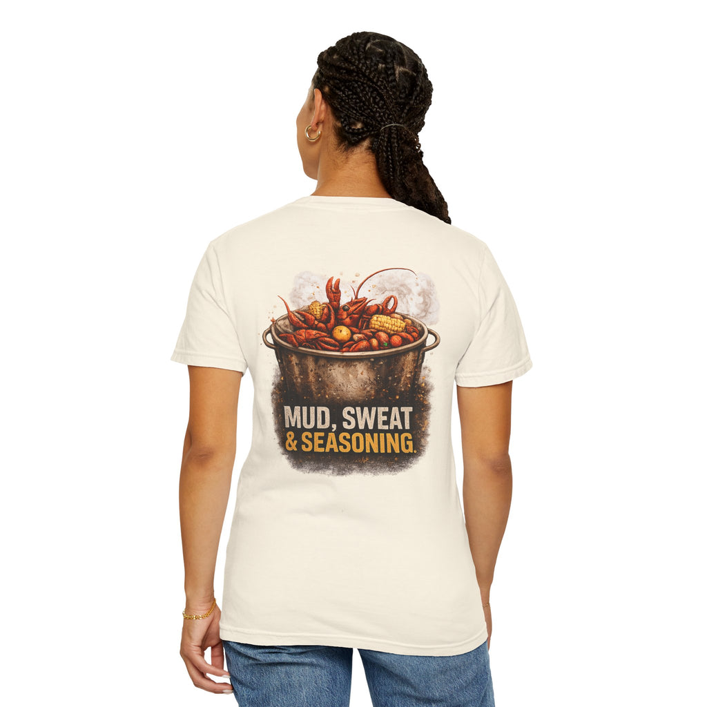Drift South™-Mud, Sweat & Seasoning Cajun Crawfish Boil T-Shirt | Bayou Born Collection