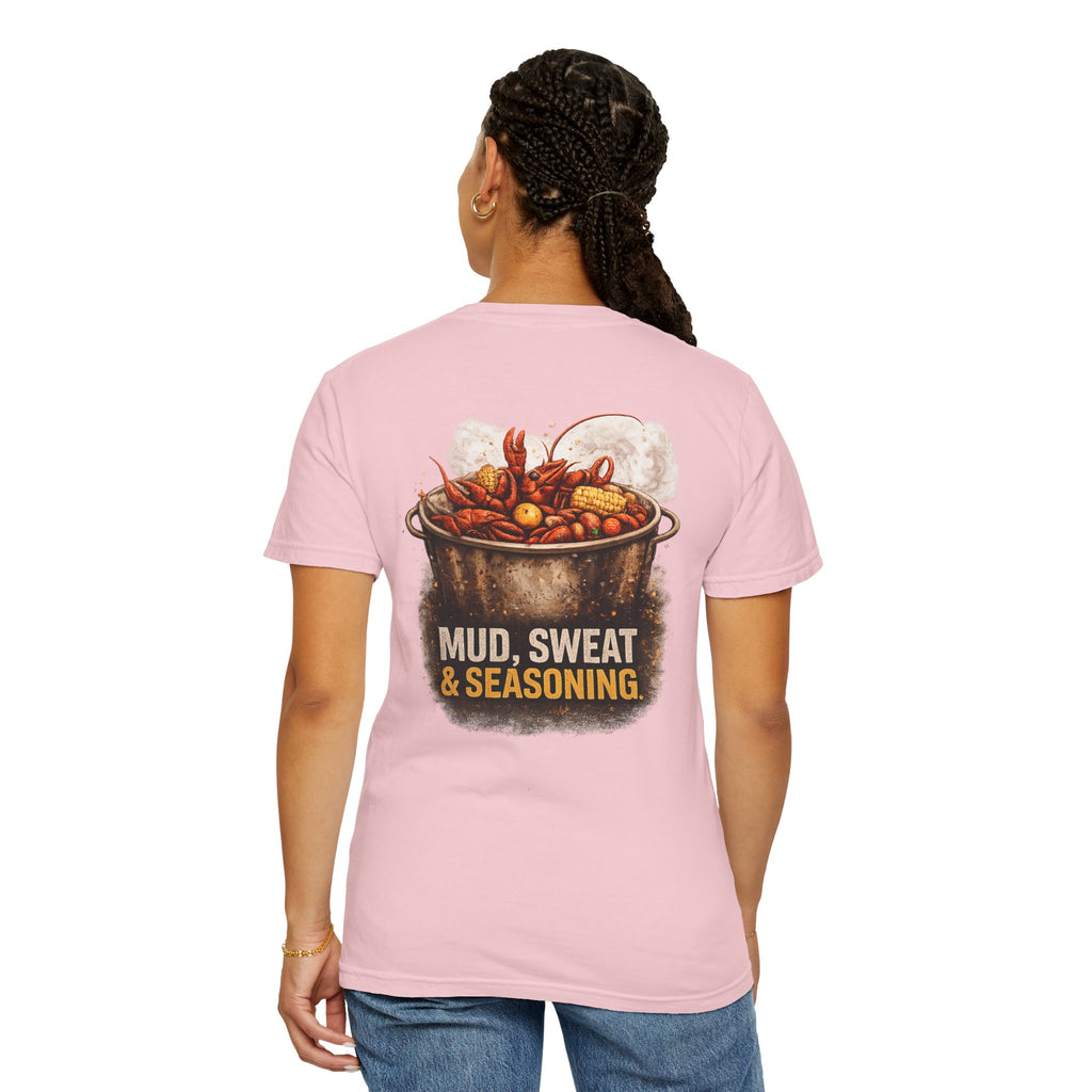Drift South™-Mud, Sweat & Seasoning Cajun Crawfish Boil T-Shirt | Bayou Born Collection
