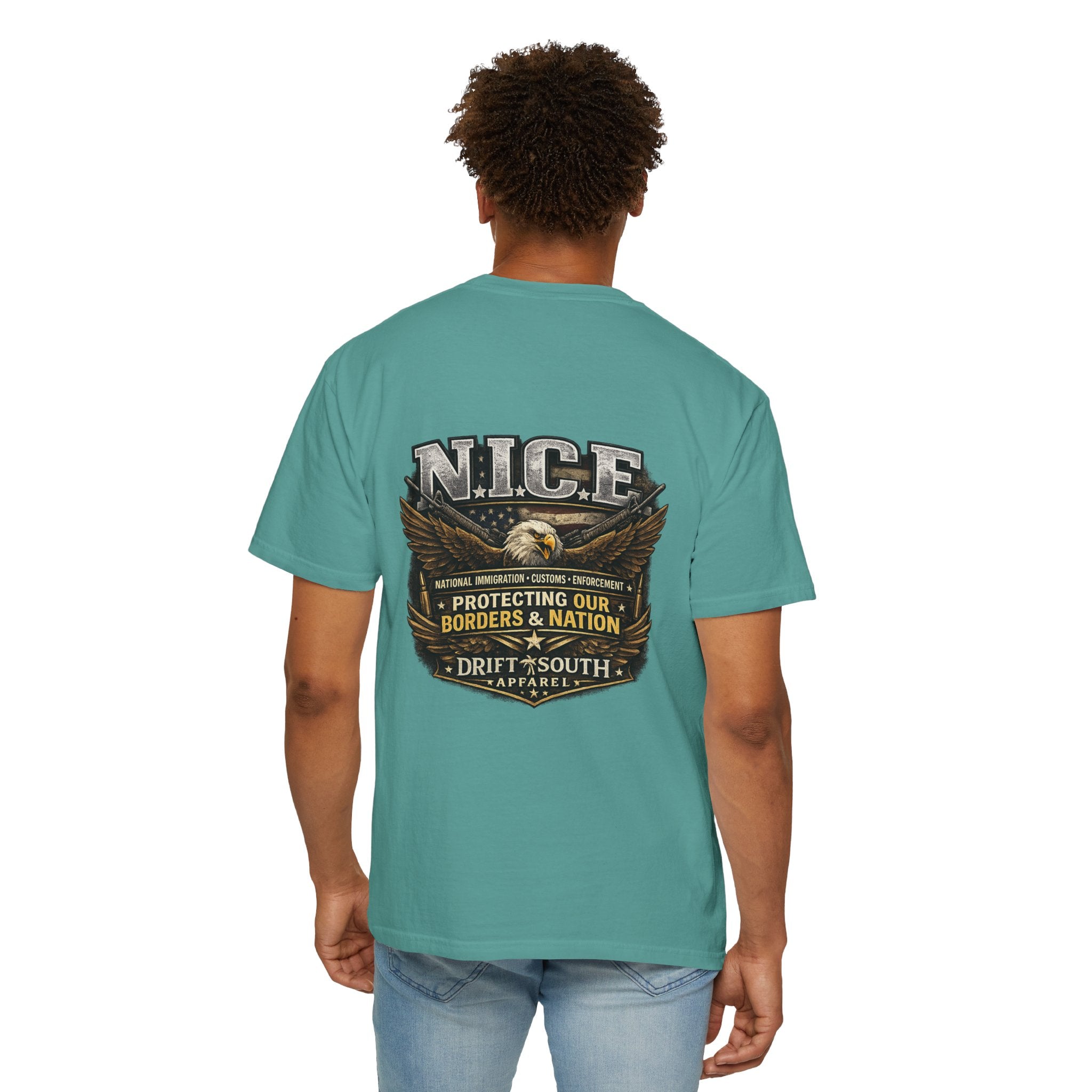 Drift South™-Patriotic “NICE” Eagle T-Shirt — Protecting Our Borders & Nation Graphic Tee
