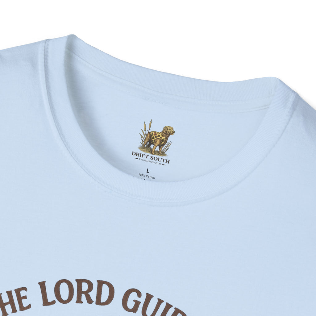 Faith Cowboy Boot T-Shirt – “The Lord Guides by Faith Not by Sight” Scripture Tee