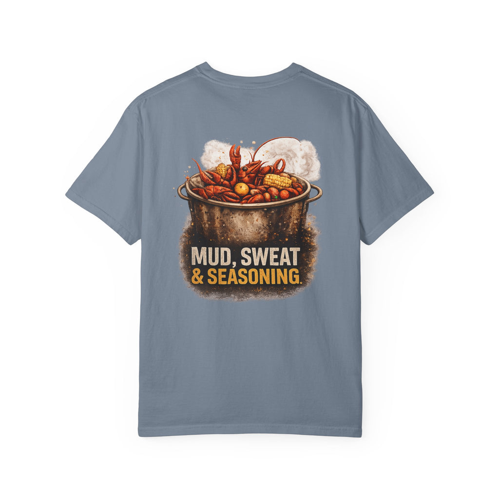Drift South™-Mud, Sweat & Seasoning Cajun Crawfish Boil T-Shirt | Bayou Born Collection