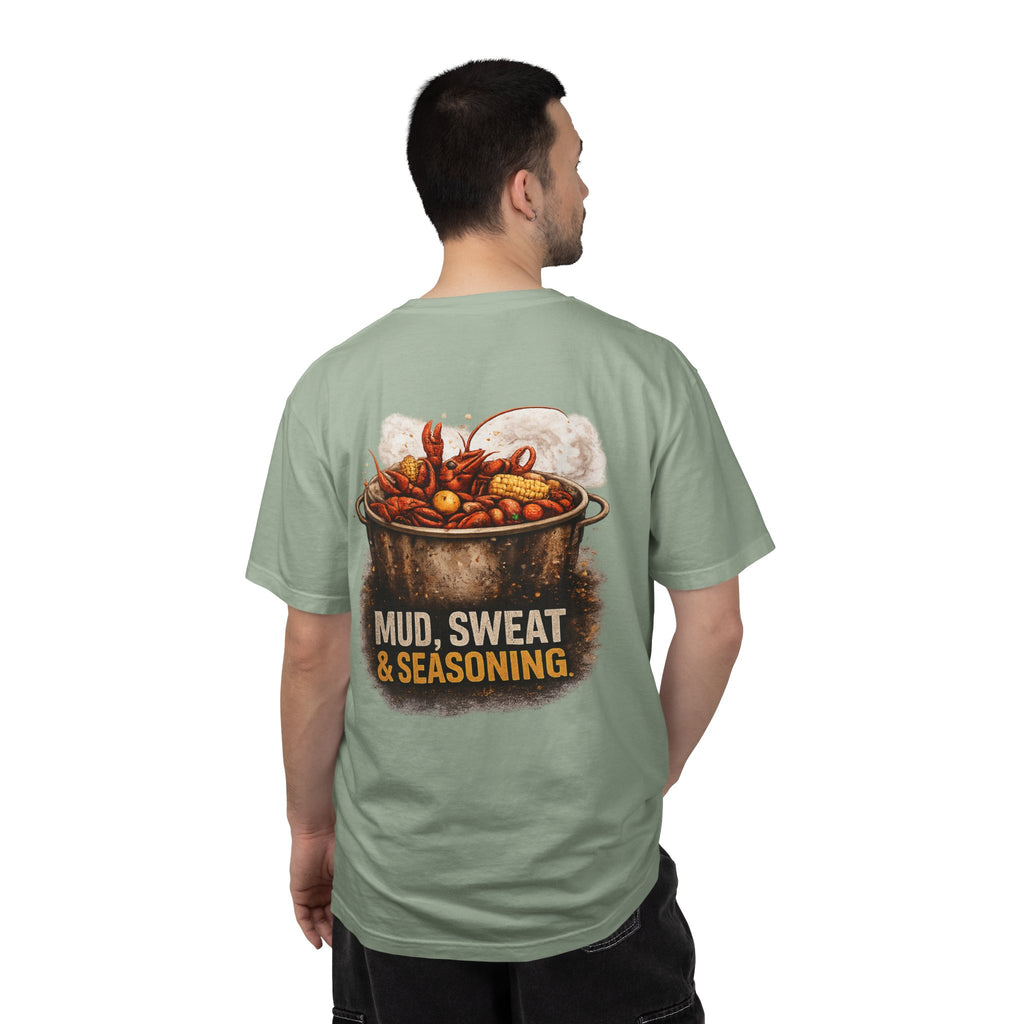 Drift South™-Mud, Sweat & Seasoning Cajun Crawfish Boil T-Shirt | Bayou Born Collection