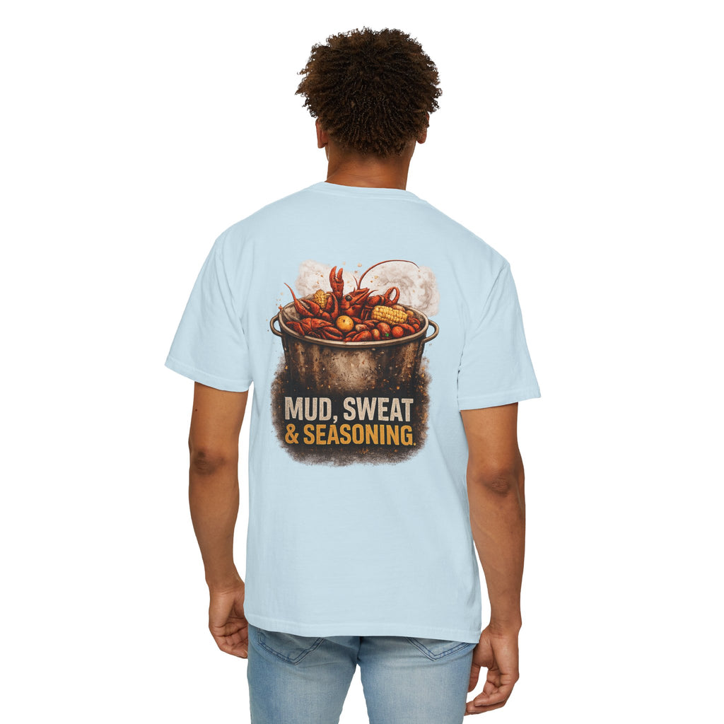 Drift South™-Mud, Sweat & Seasoning Cajun Crawfish Boil T-Shirt | Bayou Born Collection