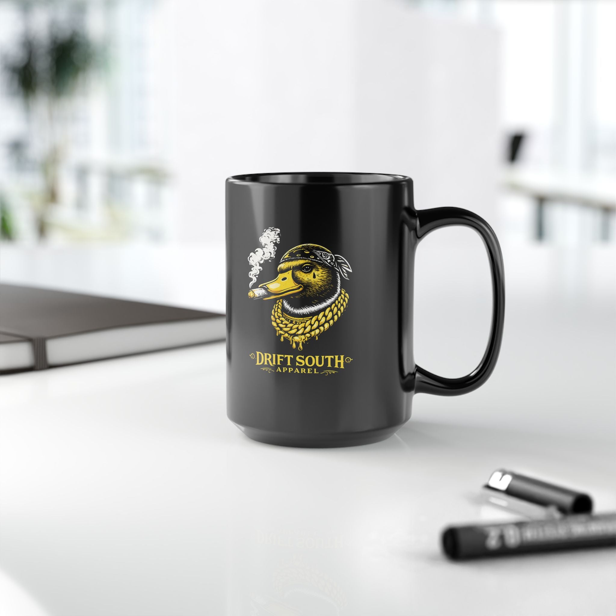 Drift South™ Black Duck Mug – Smoky Duck Head Coffee Cup (11oz & 15oz)