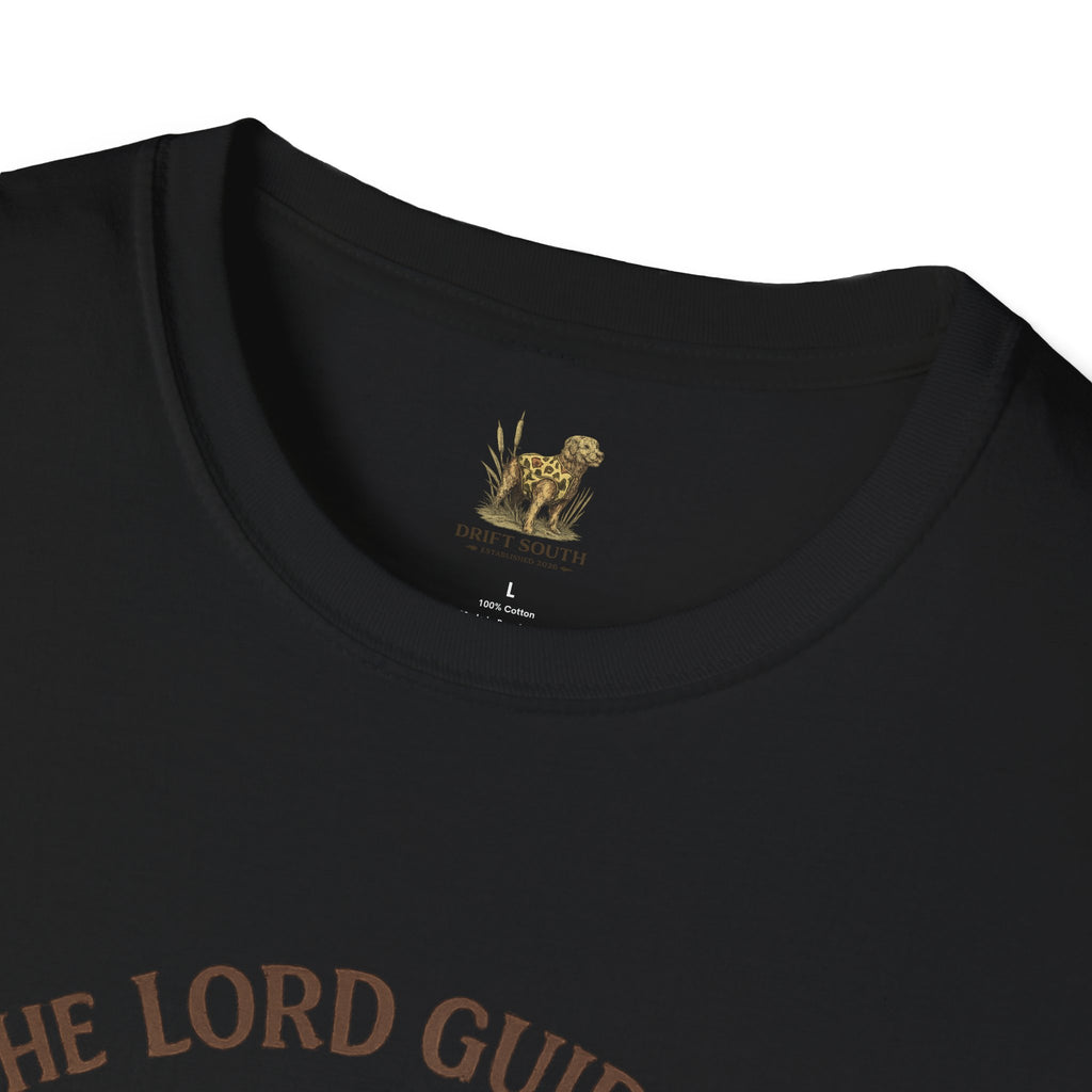 Faith Cowboy Boot T-Shirt – “The Lord Guides by Faith Not by Sight” Scripture Tee