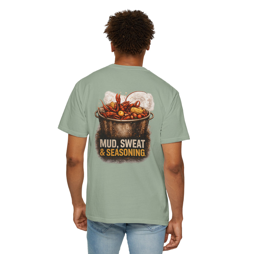 Drift South™-Mud, Sweat & Seasoning Cajun Crawfish Boil T-Shirt | Bayou Born Collection