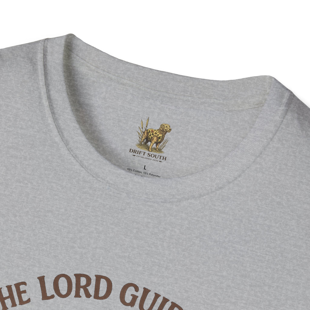 Faith Cowboy Boot T-Shirt – “The Lord Guides by Faith Not by Sight” Scripture Tee
