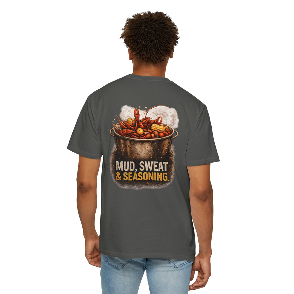Drift South™-Mud, Sweat & Seasoning Cajun Crawfish Boil T-Shirt | Bayou Born Collection
