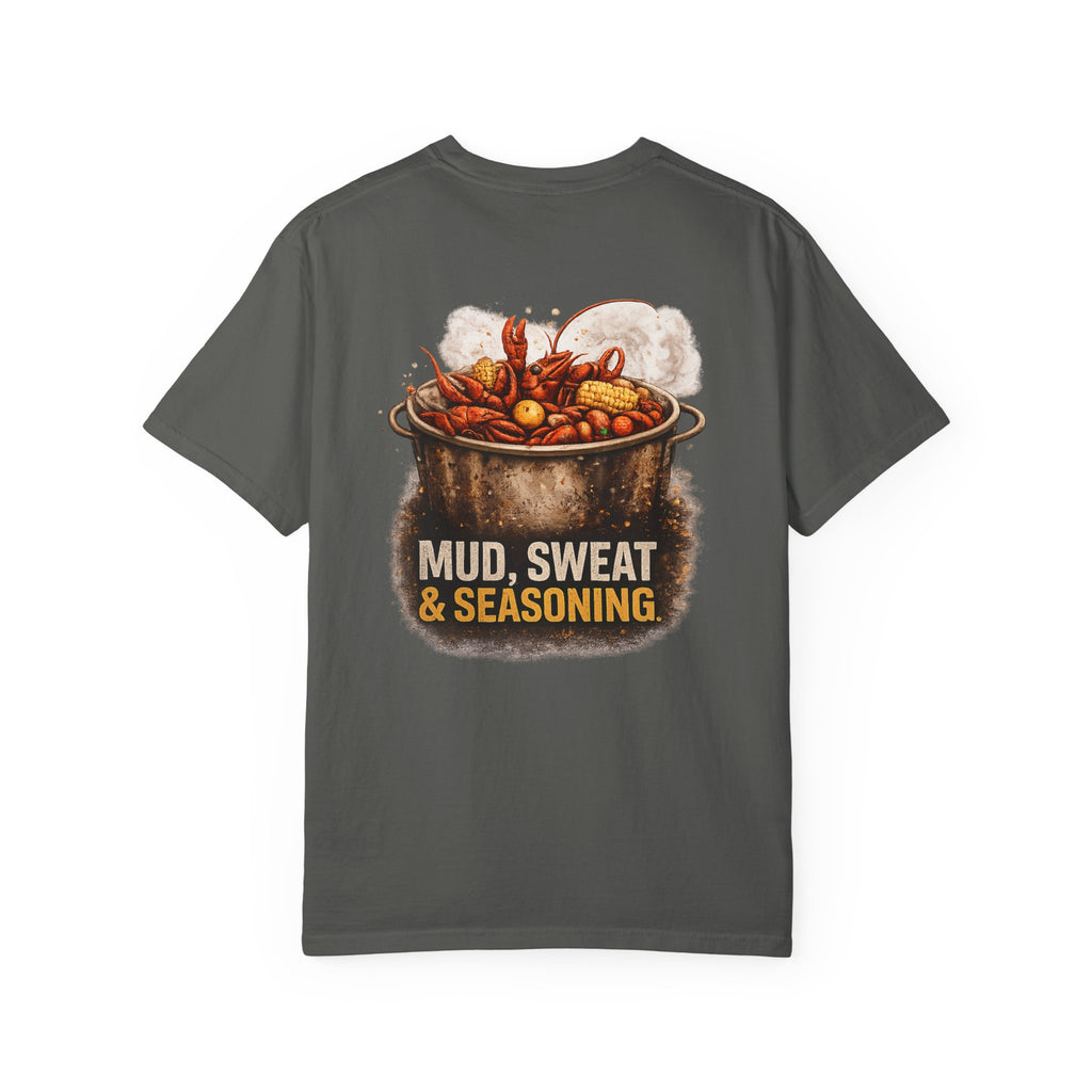 Drift South™-Mud, Sweat & Seasoning Cajun Crawfish Boil T-Shirt | Bayou Born Collection