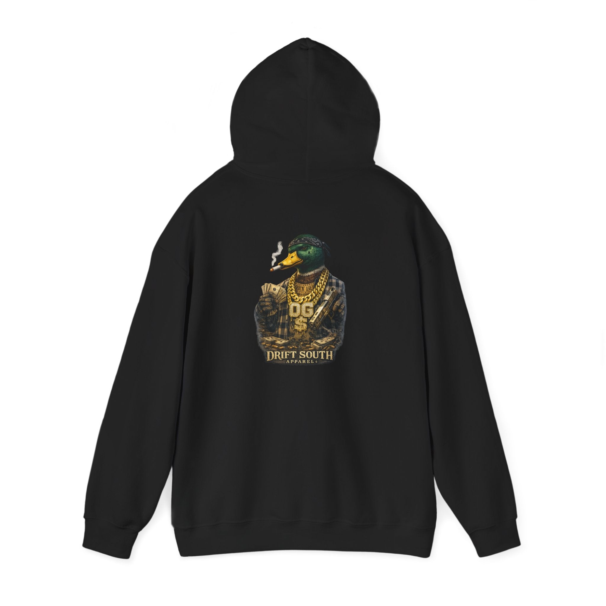 Duck Smoking Cigar Graphic Hoodie | Drift South Logo, Streetwear Style