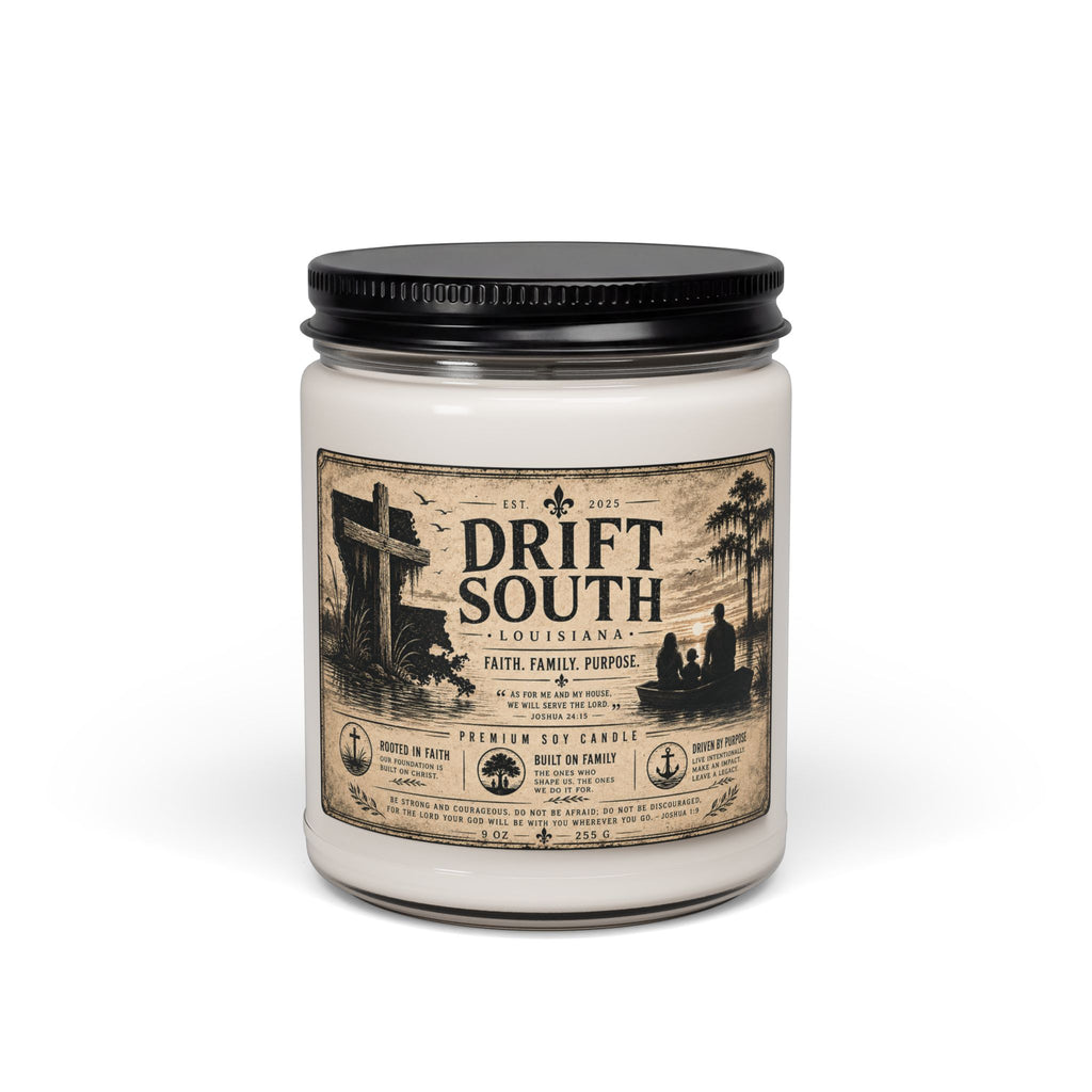 Drift South Scented Soy Candle — 9oz Rustic Louisiana Fragrance (Faith, Family, Purpose)