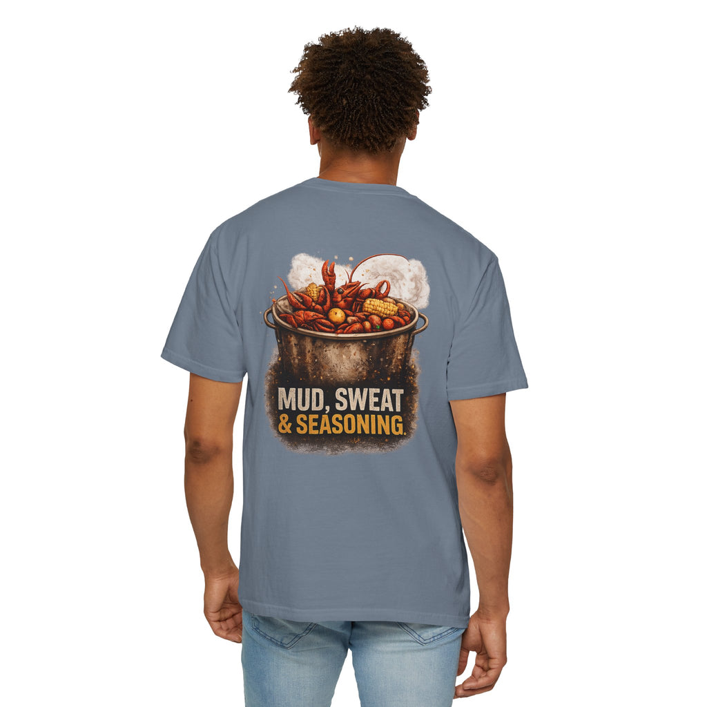 Drift South™-Mud, Sweat & Seasoning Cajun Crawfish Boil T-Shirt | Bayou Born Collection