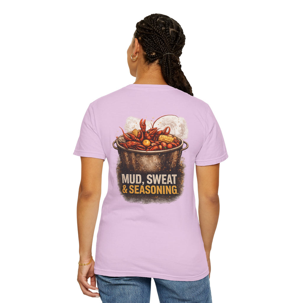 Drift South™-Mud, Sweat & Seasoning Cajun Crawfish Boil T-Shirt | Bayou Born Collection