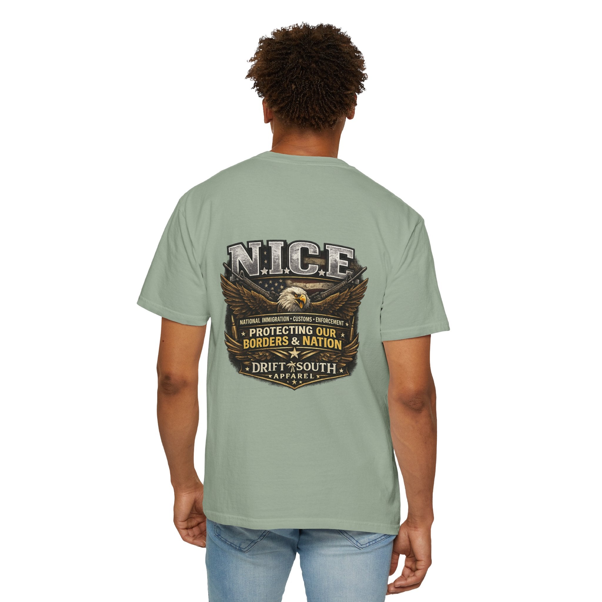 Drift South™-Patriotic “NICE” Eagle T-Shirt — Protecting Our Borders & Nation Graphic Tee