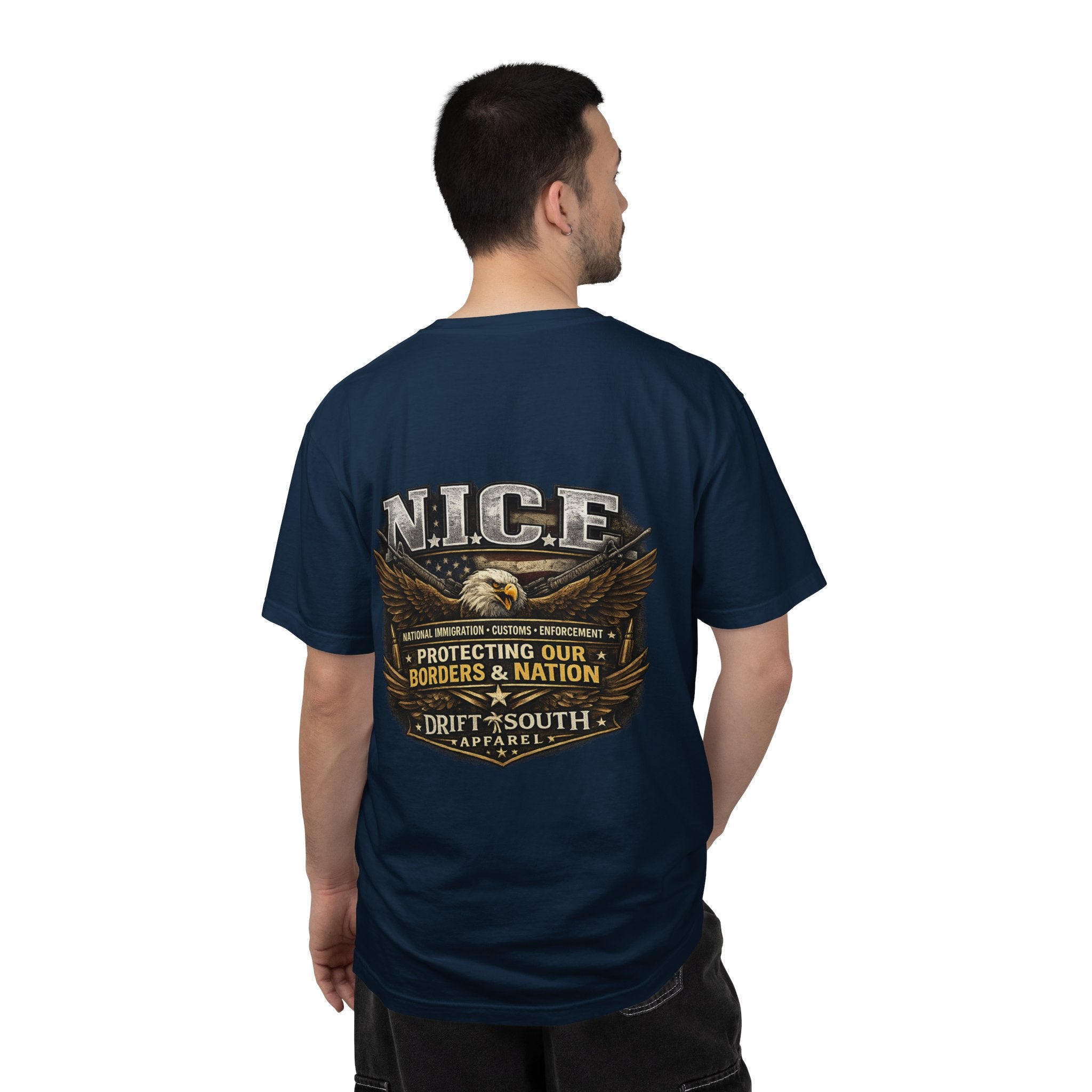 Drift South™-Patriotic “NICE” Eagle T-Shirt — Protecting Our Borders & Nation Graphic Tee