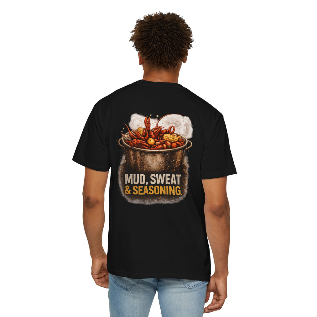 Drift South™-Mud, Sweat & Seasoning Cajun Crawfish Boil T-Shirt | Bayou Born Collection
