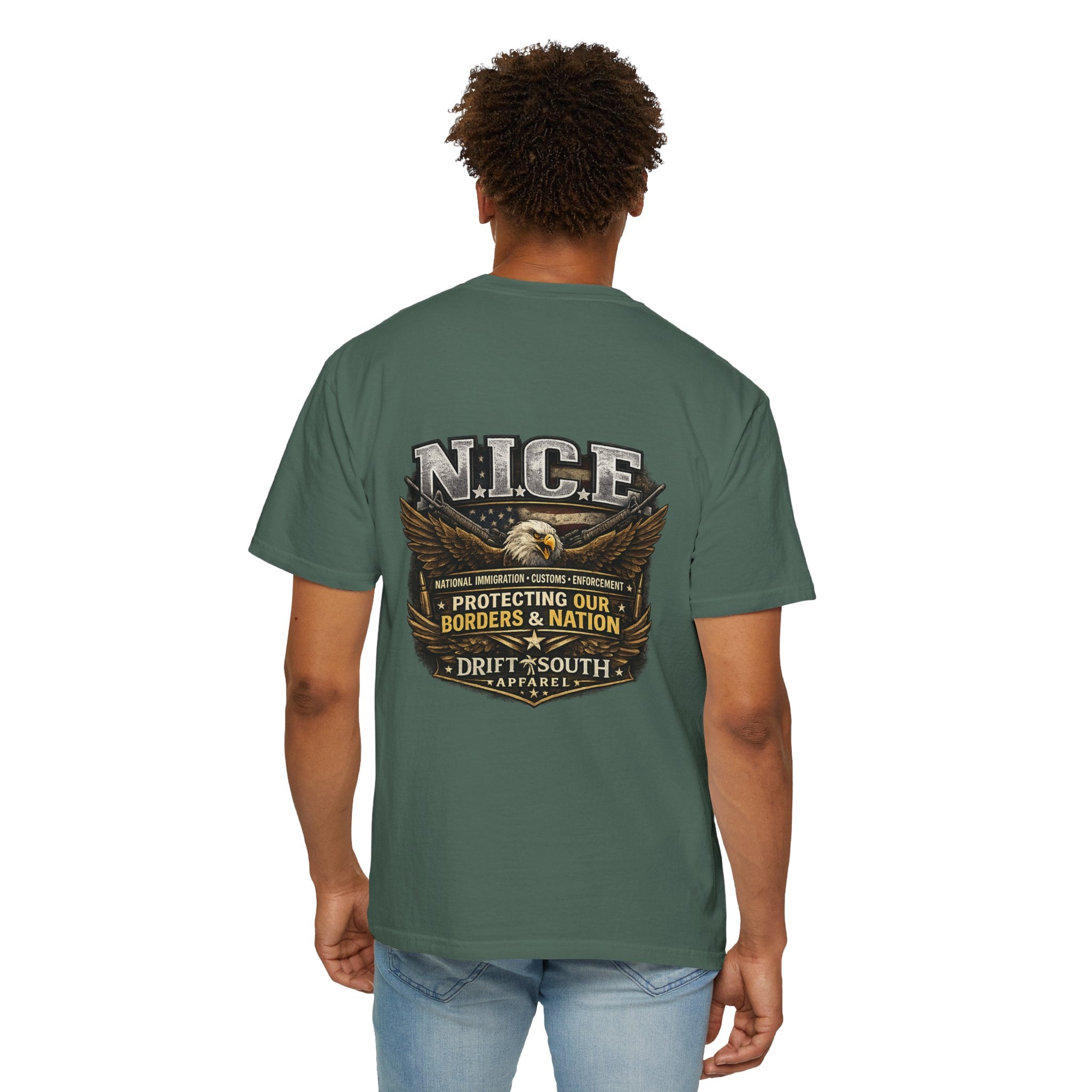 Drift South™-Patriotic “NICE” Eagle T-Shirt — Protecting Our Borders & Nation Graphic Tee