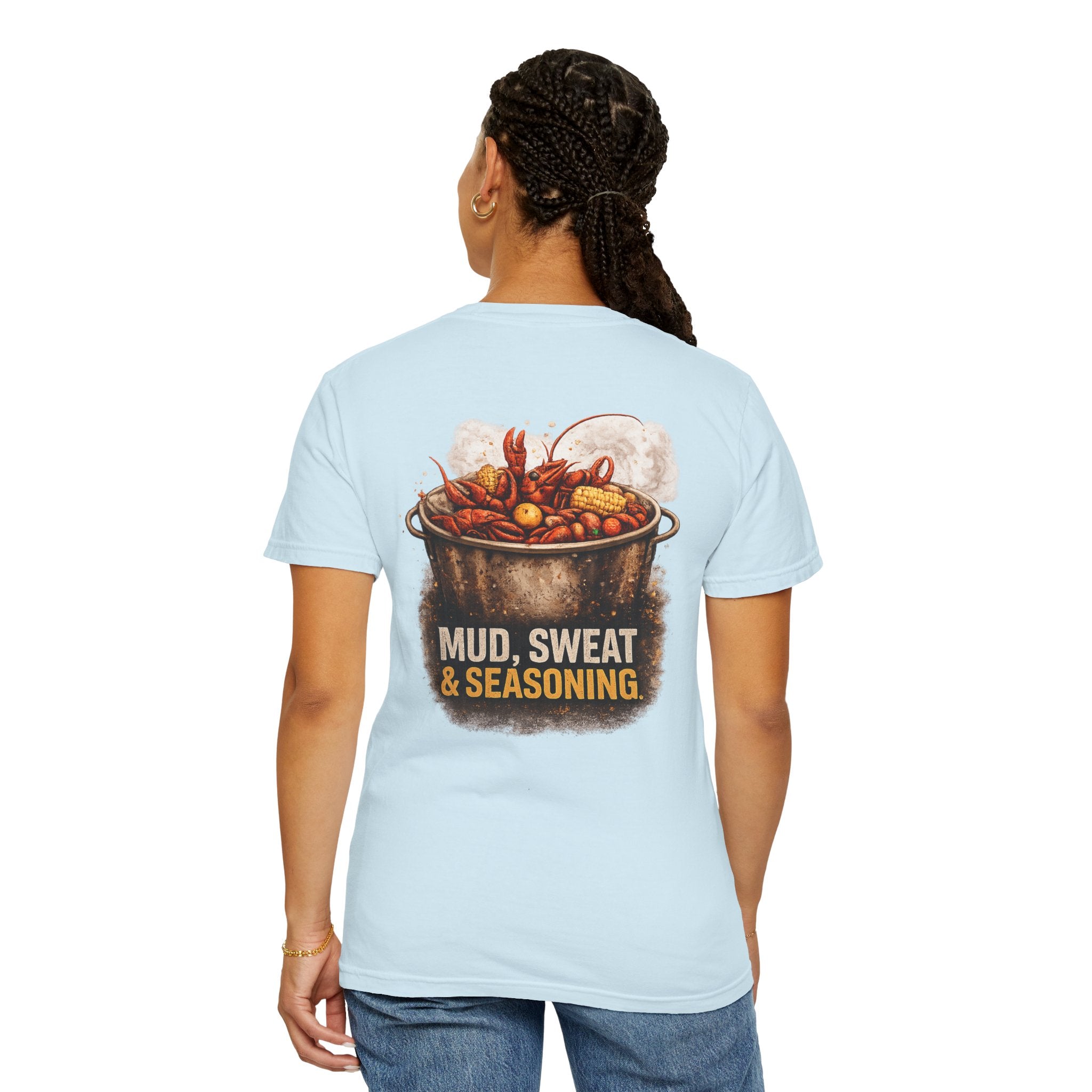 Drift South™-Mud, Sweat & Seasoning Cajun Crawfish Boil T-Shirt | Bayou Born Collection